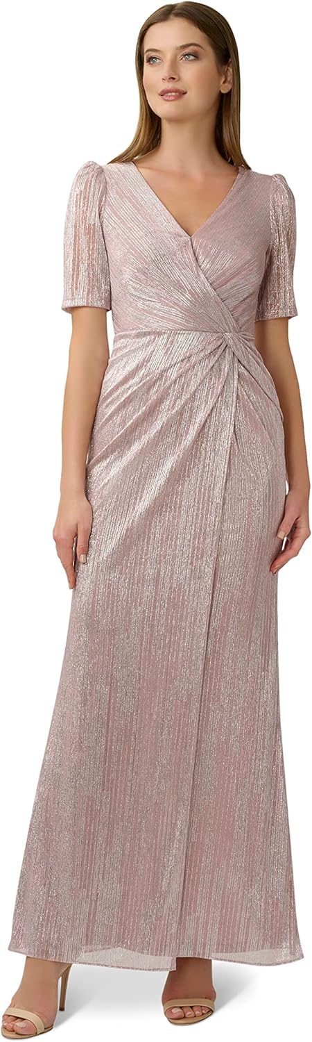 Adrianna Papell Women's Foiled Mesh Draped Gown