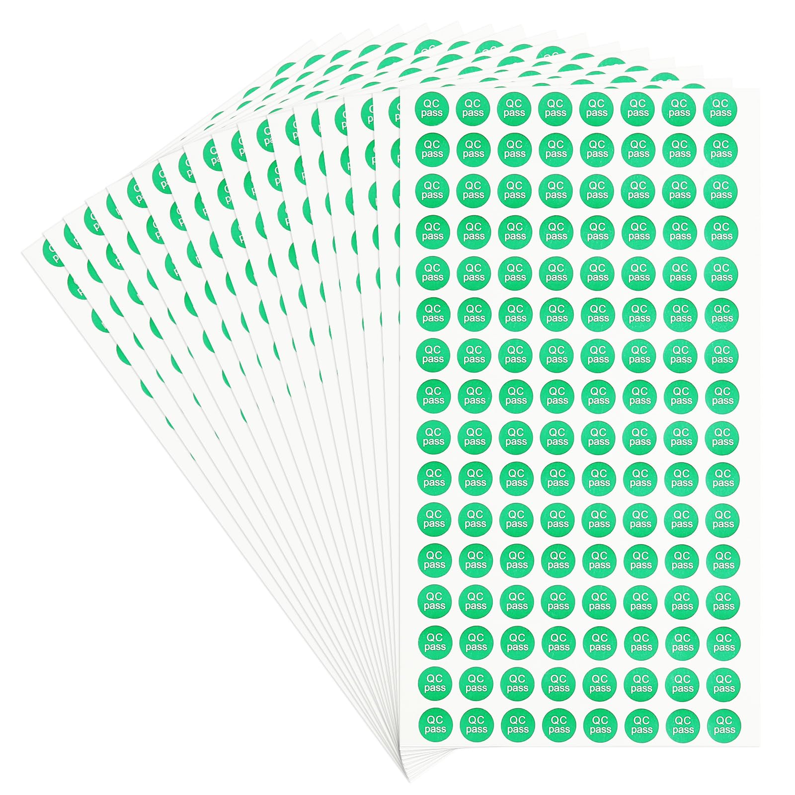PATIKIL 2048Pcs QC Pass Stickers, 0.4 Inch Adhesive Inventory Quality Control Stickers Round QC Approval Labels, White/Green
