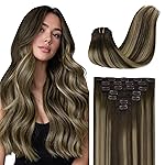 GOO GOO Clip in Hair Extensions Real Human Hair, Remy Human Hair Extensions Clip ins for Women, Natural Human Hair, 18inch 120g 7Pcs, 4/26/4 Balayage Chocolate Brown to Honey Blonde