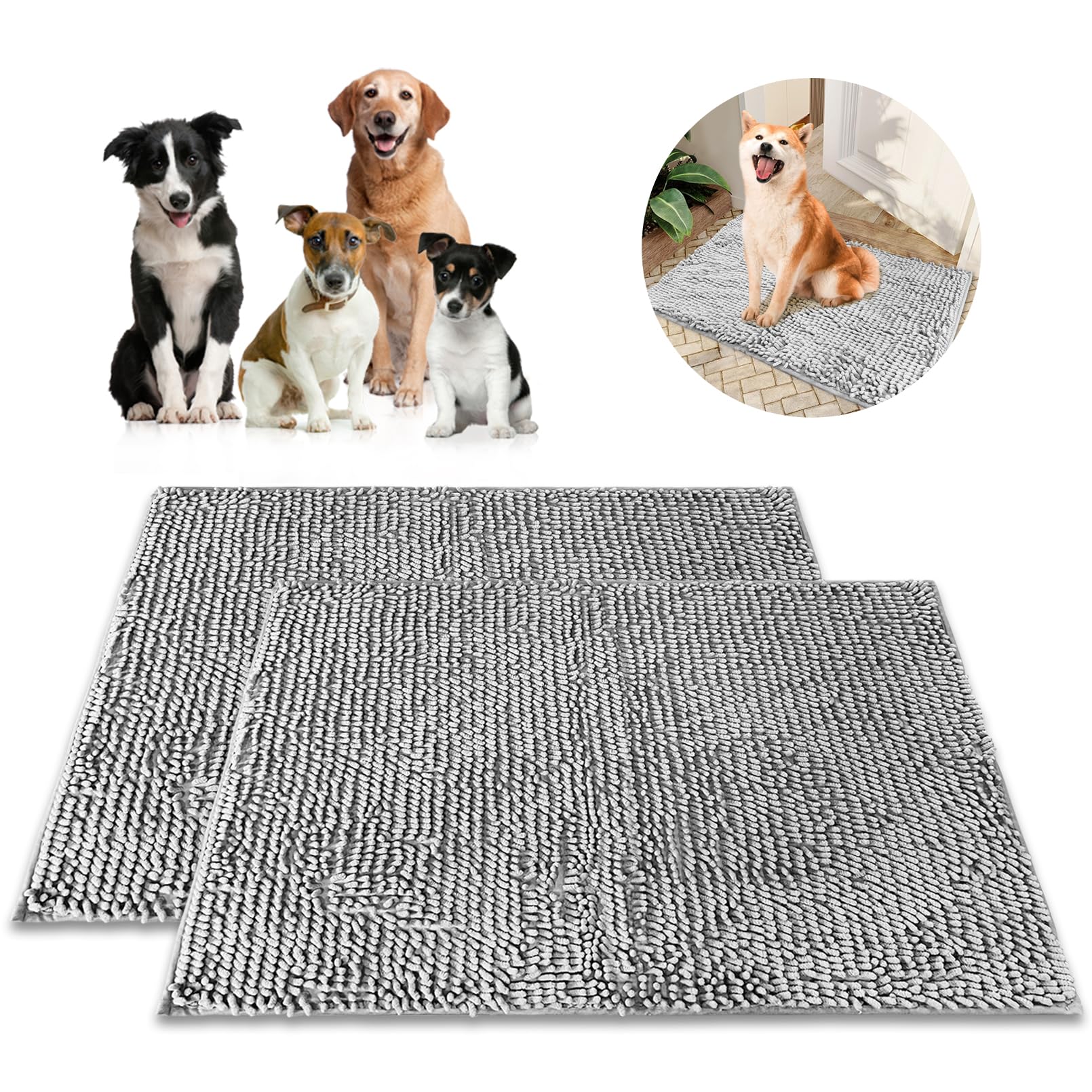 2PCS Dog Door Mat for Muddy Paws,24"×36" Microfiber Welcome Mat Dirty Dog Rugs Doormat Super Absorbent Dog Mat Non-Slip Waterproof Floor Mat Pet Entryway Rugs Dry for Entrance Back Door