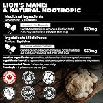 Supplément de la Manille des Lions 160 Capsules végétaliennes de Poudre de Champignons Lion Premium & Soutien immunitaire , supplément naturel de cerveau nootrope 100% Organismes de fruits fabriqués au Canada, de qualité assurée