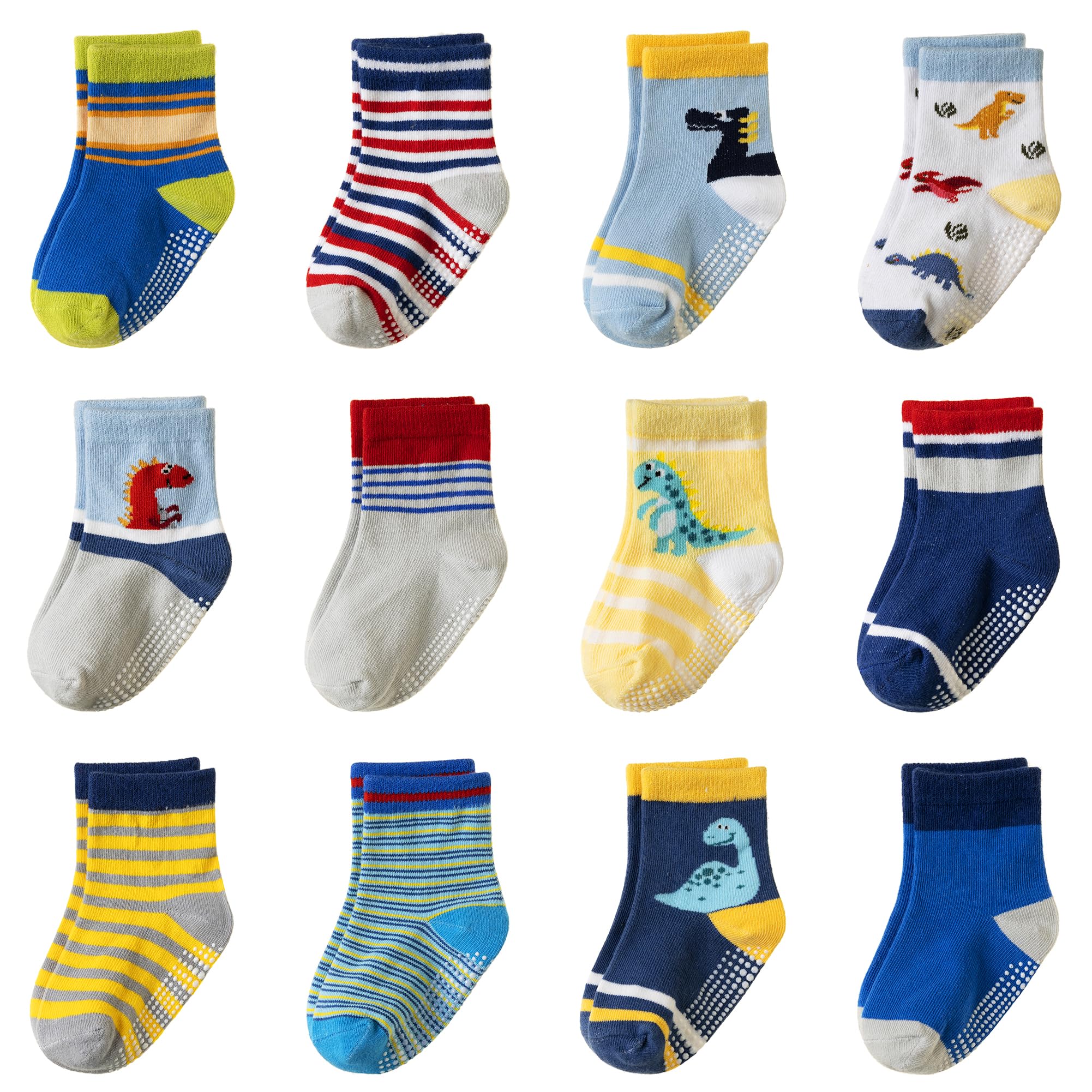 Toddler Non Slip Grips Socks Kids Anti Skid Baby Boys Girls Cotton Crew Socks 12 Pairs