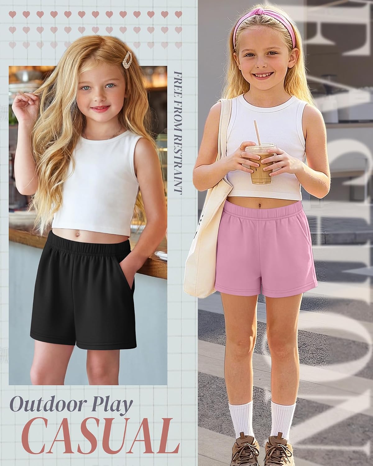 5 Pack Girls Shorts Athletic Casual Summer Teens Elastic Waist Tween SweatShorts with Pockets for Kids 5-16 Years