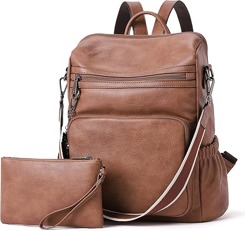 Miniatura 7 de CLUCI Mochila de cuero para mujer, bolso de hombro convertible de viaje grande para mujer, 0 Marrón, Mochilas de viaje