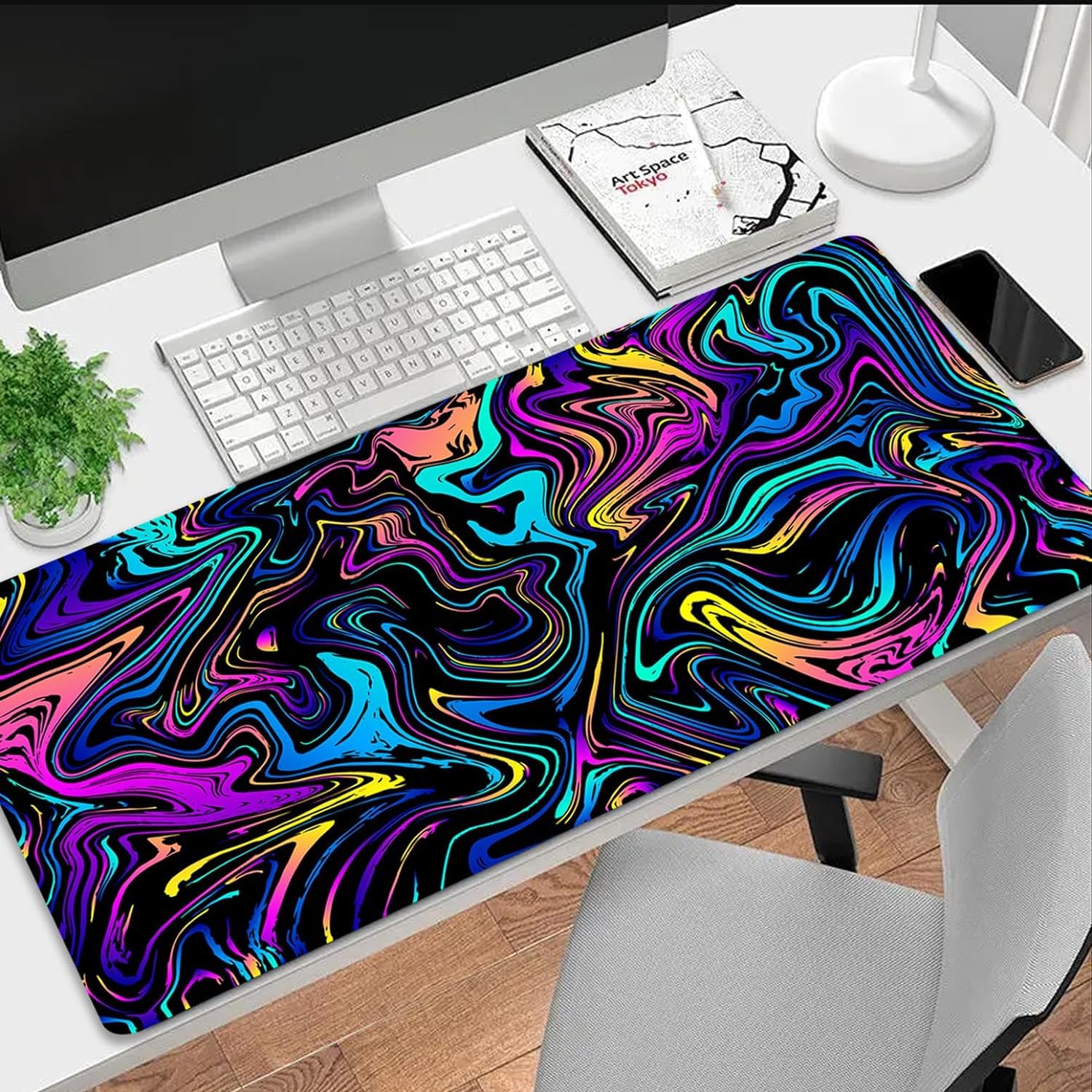 Gaming Mouse Pad, Blacklight Large Non-Slip Rubber Base Mousemat, Glow in The Dark Desk Pad, 31.5 x 11.8 inches, Abstract