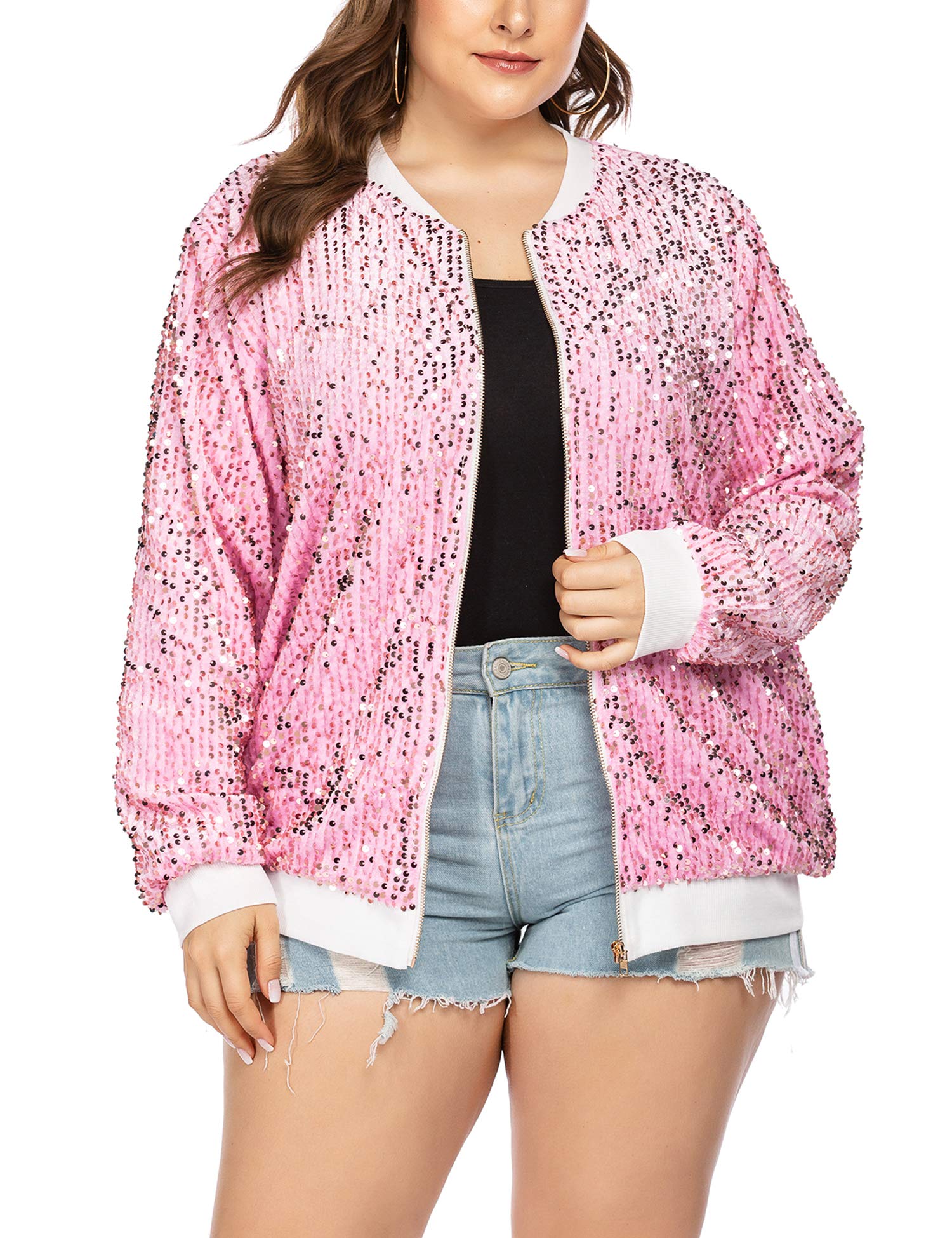 VOLAND Womens Sequin Jacket Plus Size 