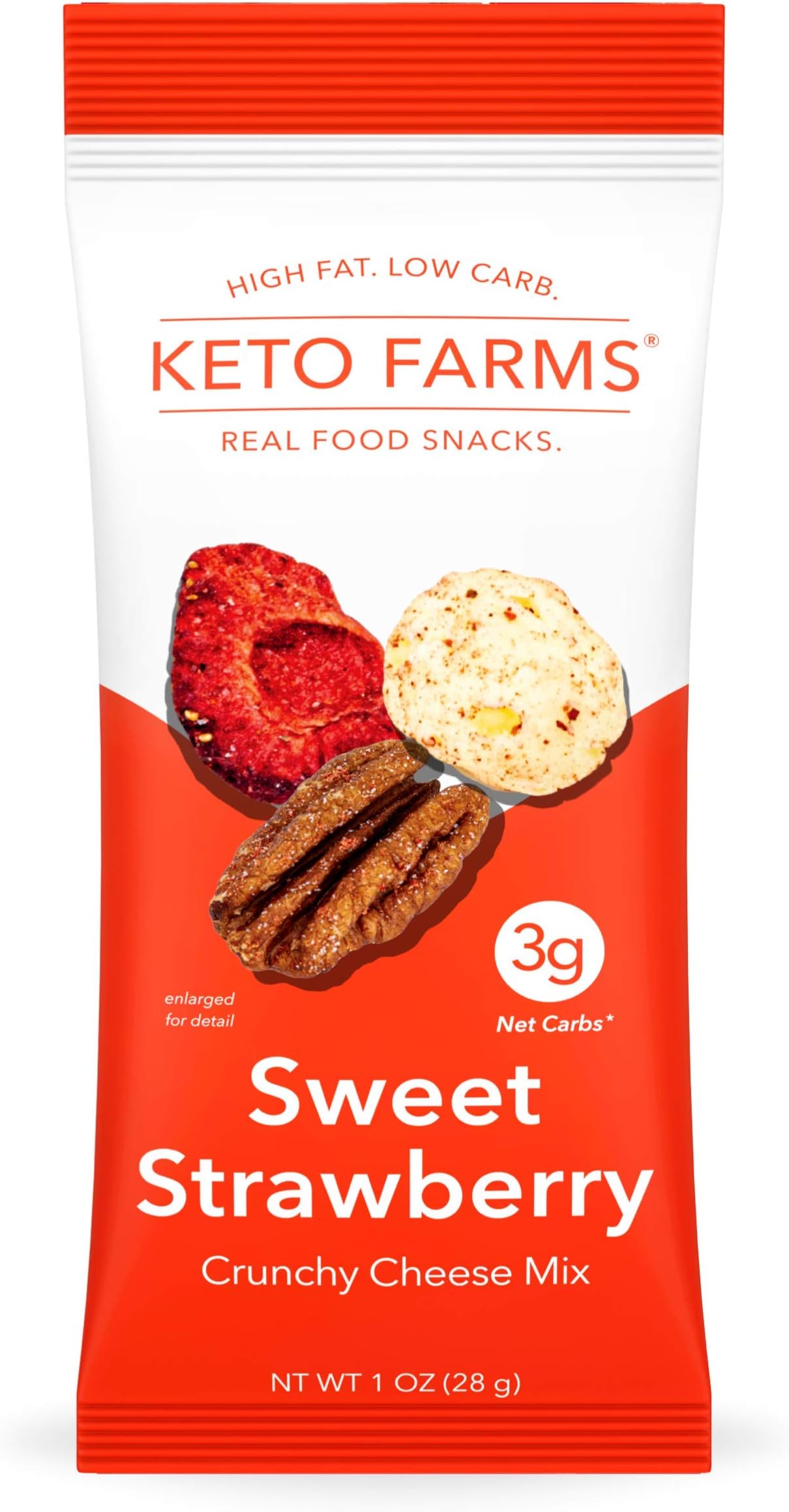 Keto Farms, Crunchy Cheese Mix, Keto Snacks (3g Net Carb) [Sweet Strawberry] 1 Ounce, 6 Count | Keto Friendly Low Carb Snacks - Real Food, Bold Flavor, Satisfies Keto Cereal Cravings, Portion Control