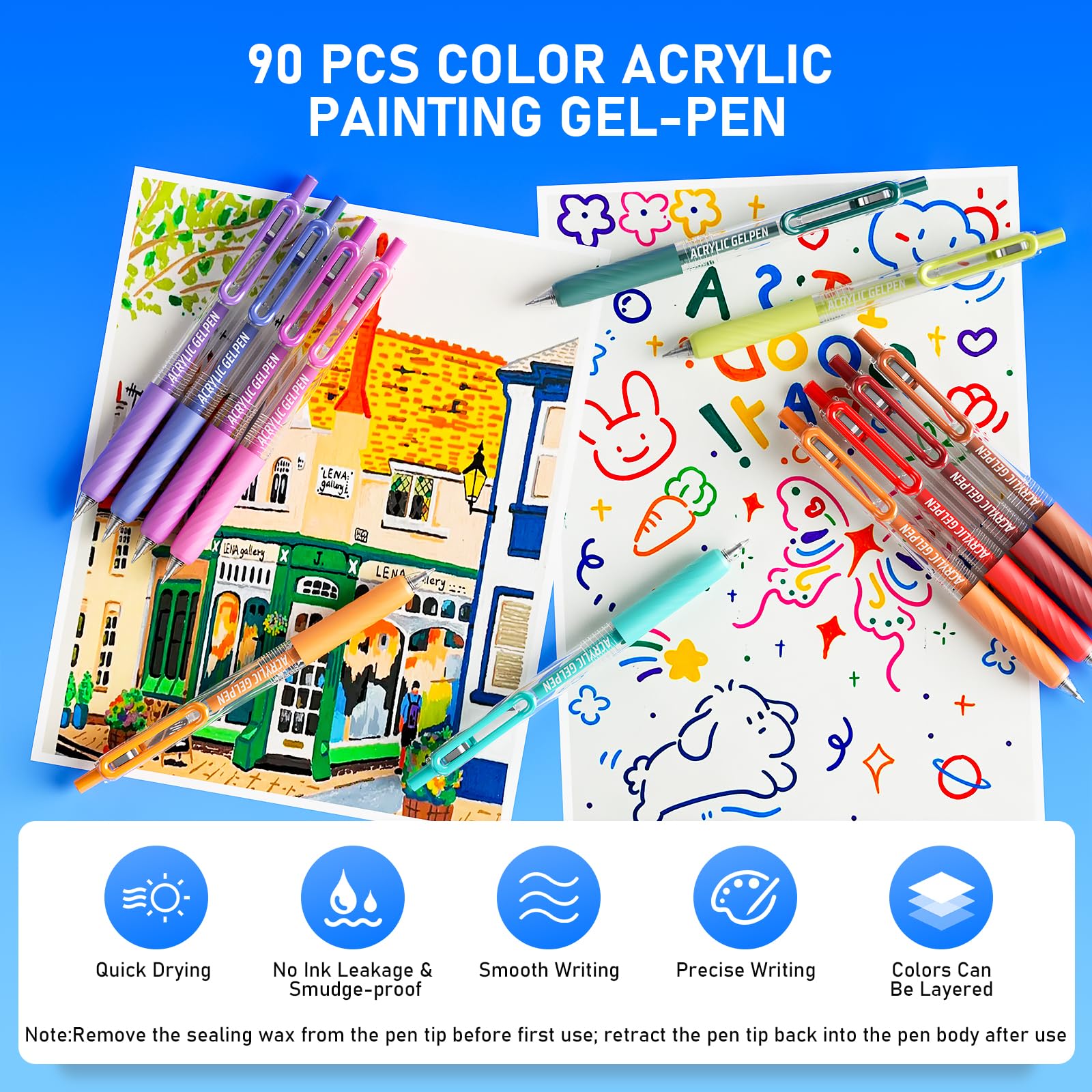 90 Farben Acrylstifte Gelstifte mit 0.7MM Feine Spitze zum Malen | Gel Stifte Set Klicken Schreiben & Journaling für Leinwand, Stoff, Papier, Deko, Ostereier, Halloween, Weihnachten