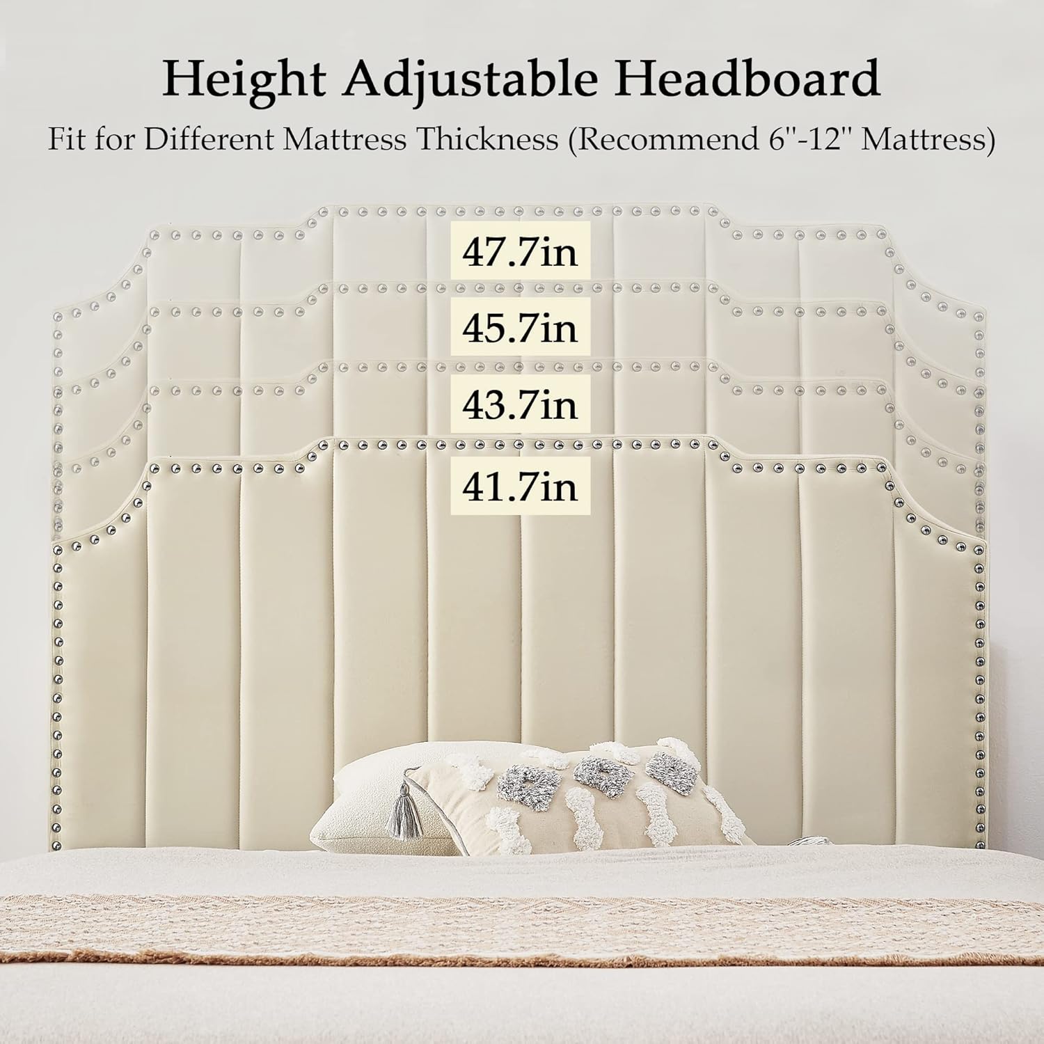 VECELO Full Upholstered Platform Bed Frame with Tufted Adjustable Headboard/Mattress Foundation/Wood Slat Support,Easy Assembly,Beige