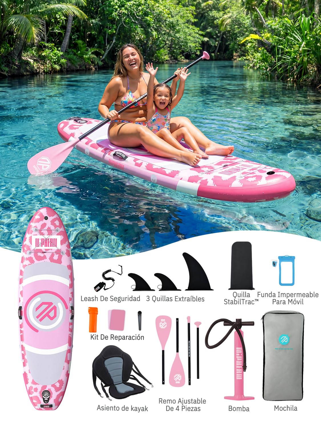 Niphean Tabla Paddle Surf Hinchable con Asiento (Ultraligero) Sup para Mujeres Aleta StabilTrac™ con +30% De Estabilidad, Superficie Antideslizante, Ideal para Yoga Y Apto para Mascotas