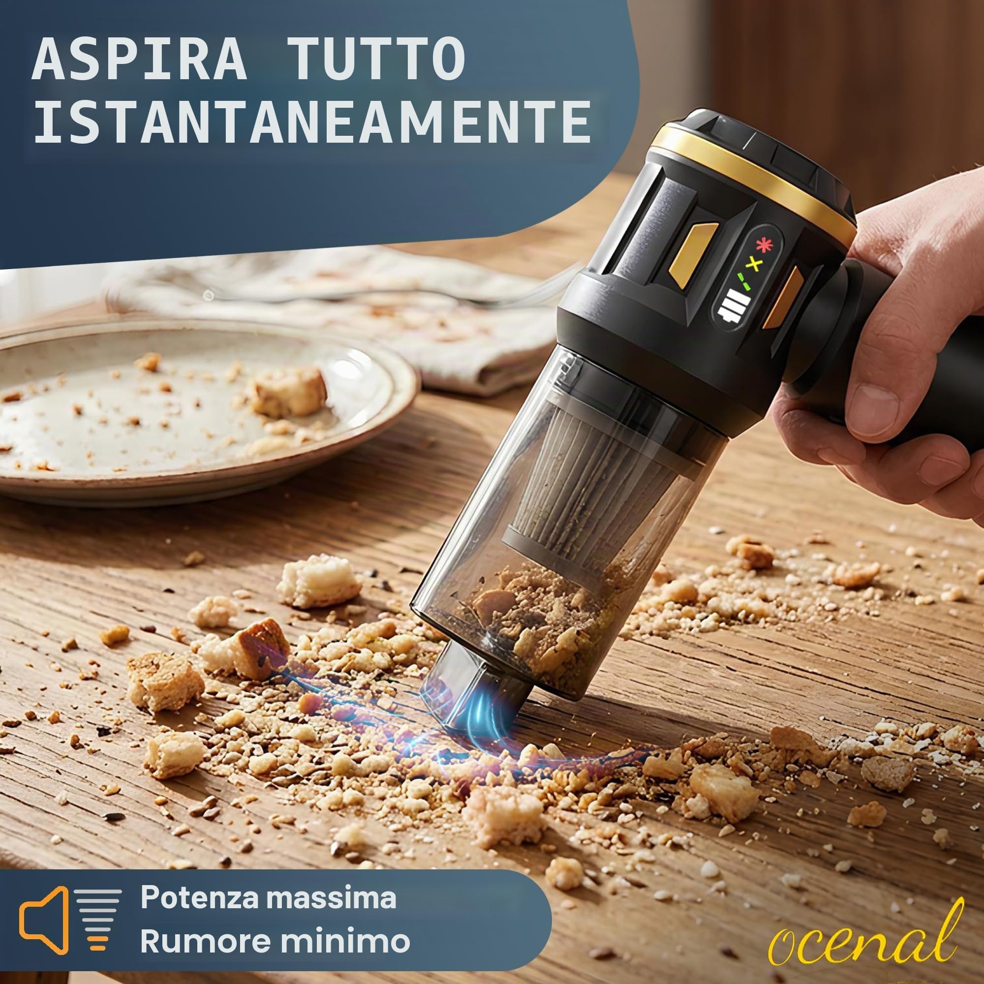 Potente aspirapolvere per auto senza fili 19.000 Pa – ricaricabile USB-C, LED incorporato, 6000 mAh – Aspirazione peli di animali, casa, ufficio e tastiera