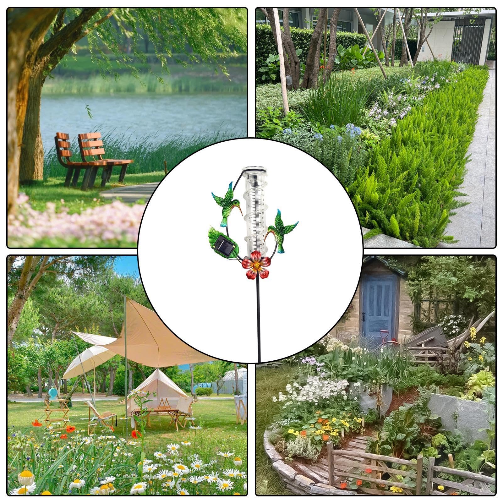 Pluviomètre Décoratif Colibri Avec Éclairage Solaire | Jauge De Pluie Extérieure Avec Moulin à Vent | Pour Jardin Et Terrasse