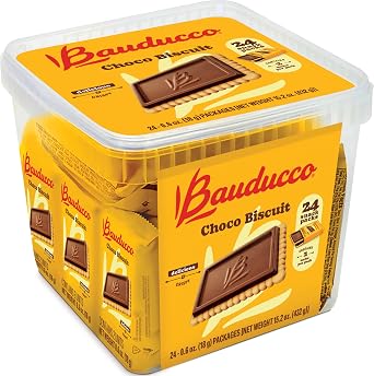 Bauducco Choco Biscuit Cookies 430ml (Pack of 24) - Crispy & Delicious Chocolate Chip Cookies Individually Wrapped for Snacks, Dessert and Lunch Boxes - 2 Cookies Per Pack