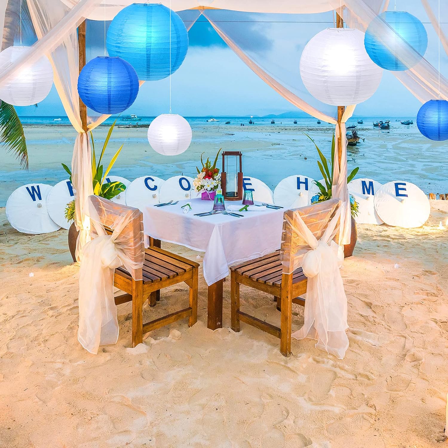 Pelopy 18 Pcs Paper Lanterns 4/6/8/12 Inches Round Chinese Japanese Paper Lanterns for Indoor New Year Valentine's Day Wedding Birthday Party Decorations(Dark Blue, Blue, White,4/6/ 8/12 Inch)