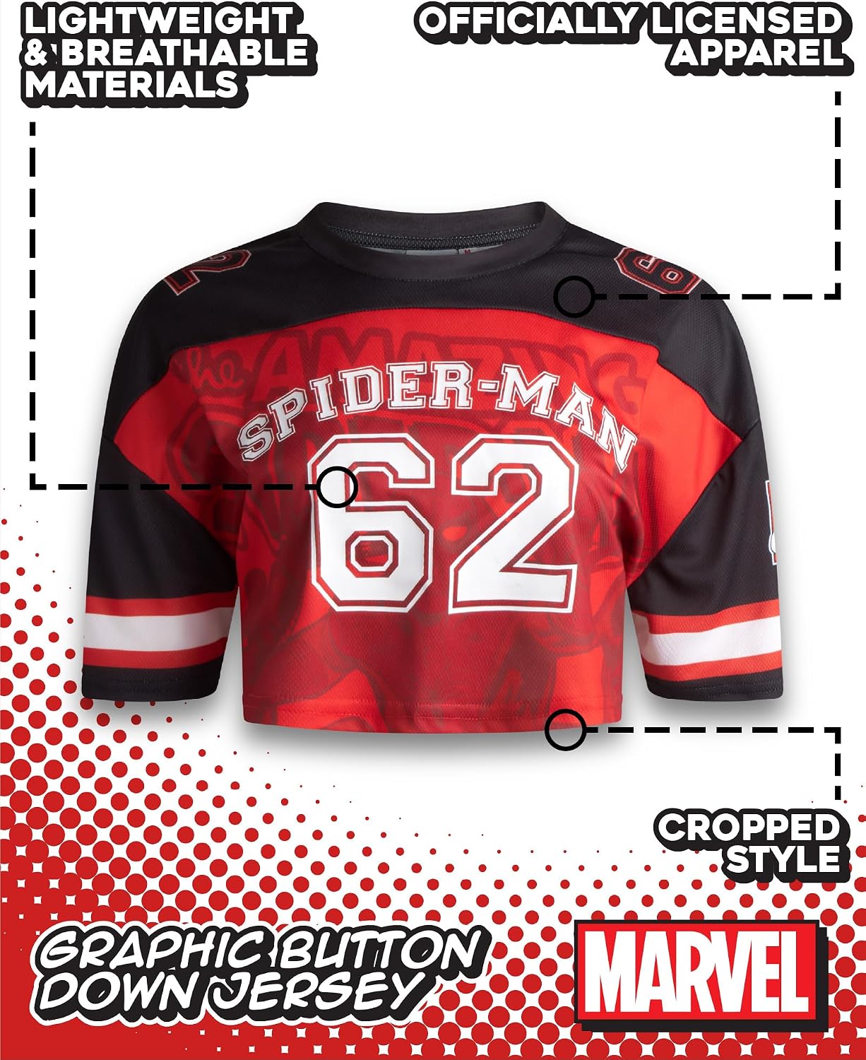 Marvel Womens Spiderman Baseball Jersey Novelty Fashion Spidey Graphic Shirt