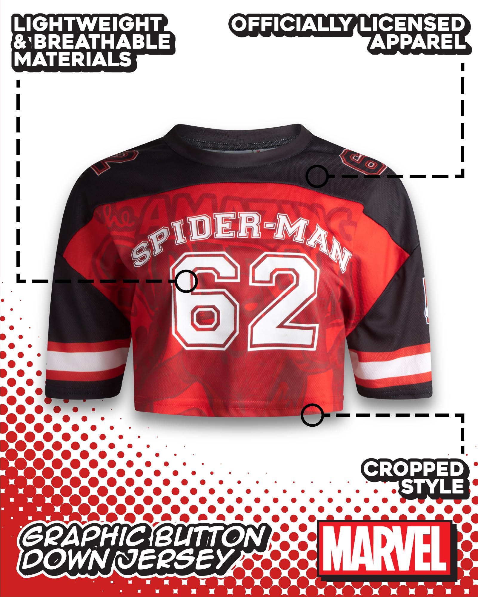 Marvel Maglia da baseball da donna Spider-Man – Novità Moda Spider-Man Uniforme Shirt – Spidey Jersey Top da donna (S-L)