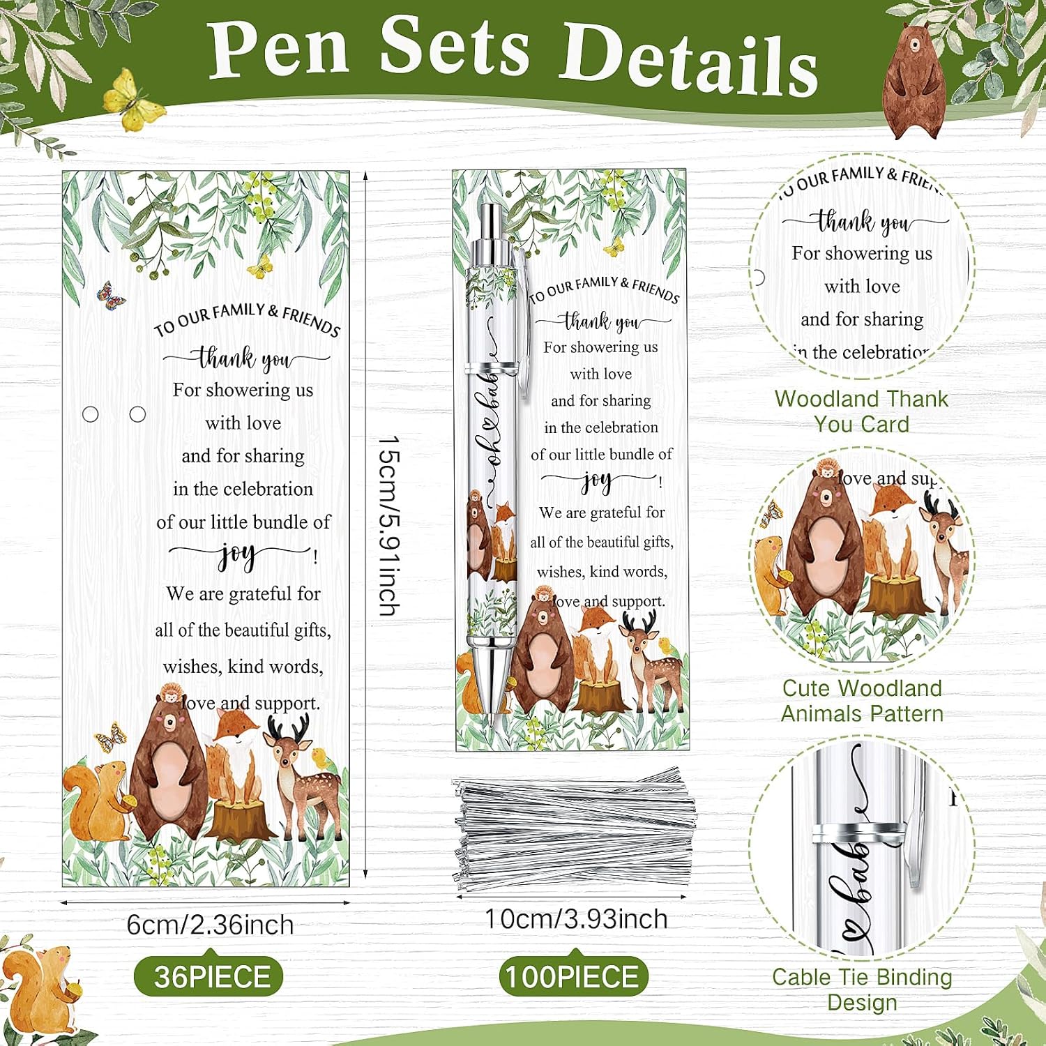 36 Sets Woodland Baby Shower Pens with Bookmarks image 3