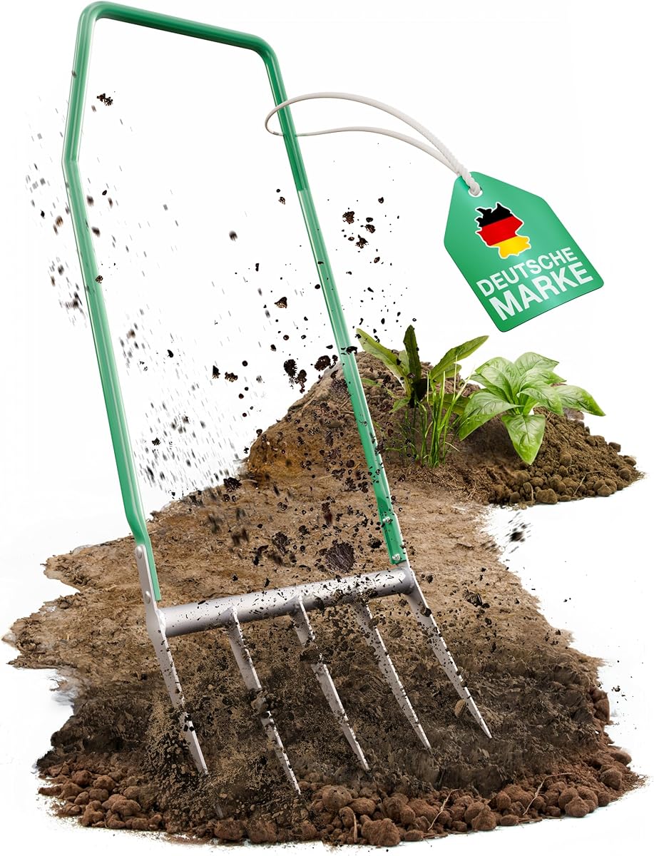 Grabegabel mit 5 Zinken, Rückenschonend und extrem robust - Grabgabel/Broadfork für einfache Bodenlockerung und effiziente Gartenarbeit, überlegen gegenüber jeder Spatengabel