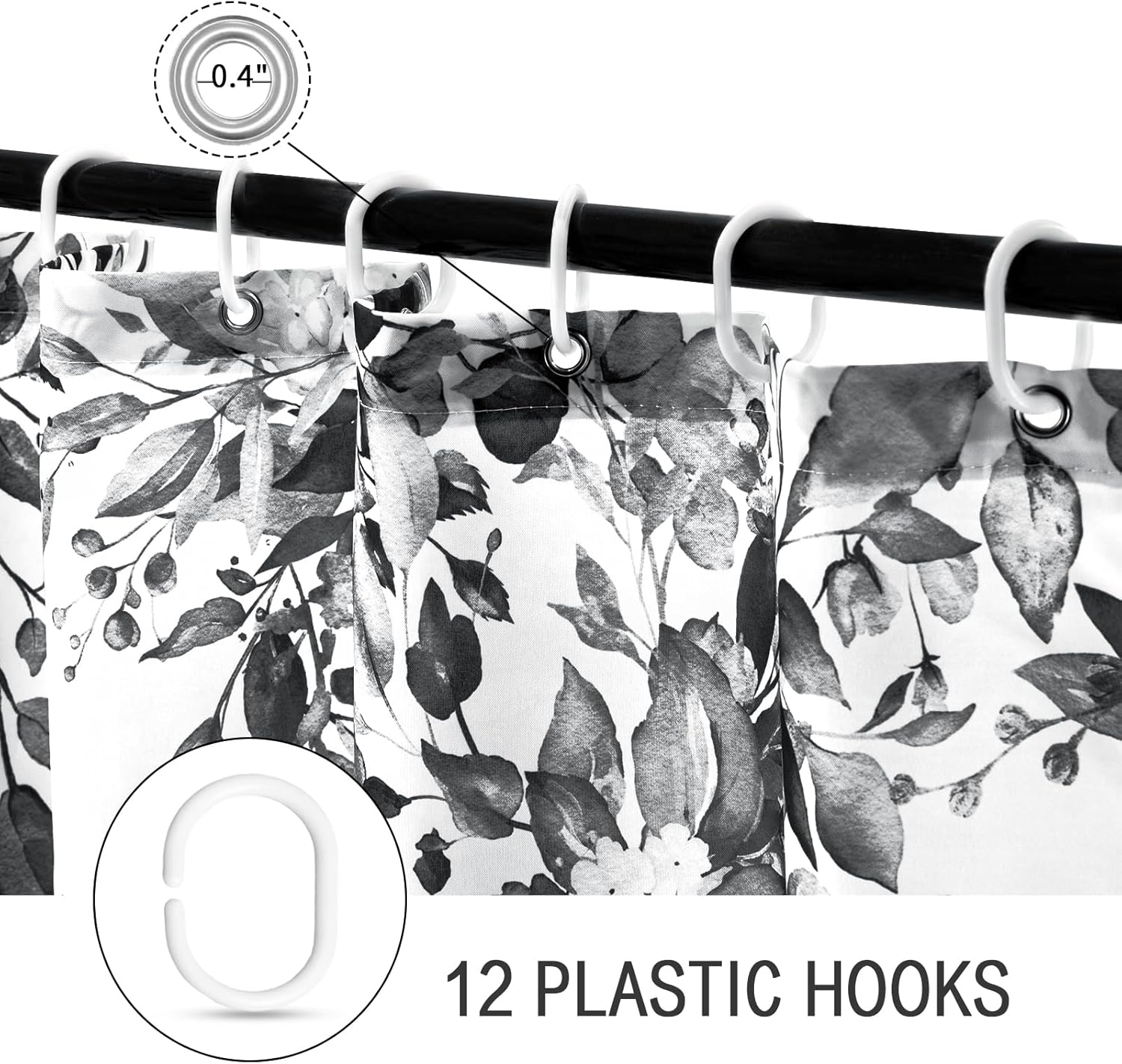 Gibelle Diamond Shaped Shower Curtain Hooks Set of 12, Bathroom Curtain 36" W x 72" L