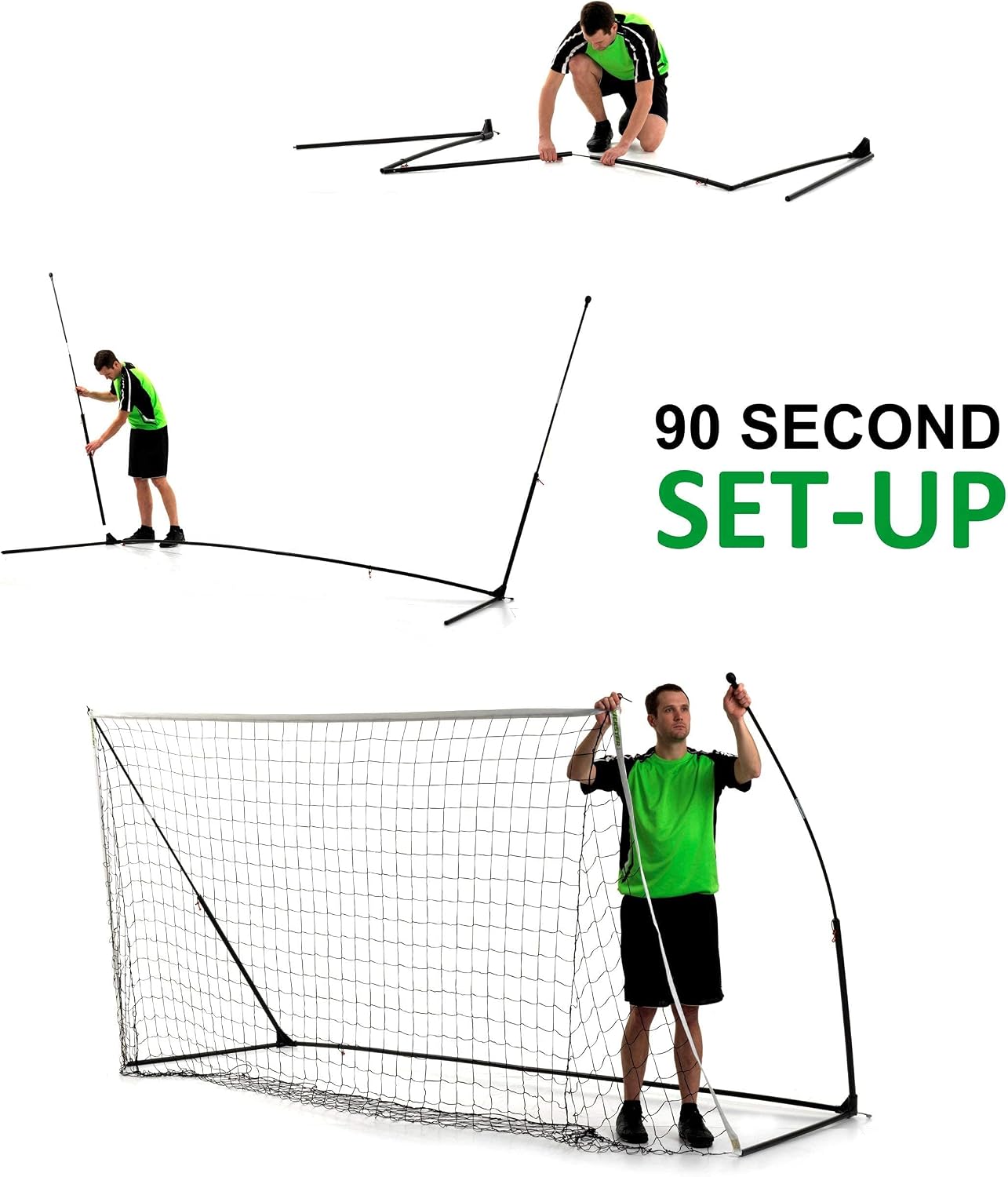 QUICKPLAY Kickster Elite Portable Soccer Goal | Integrated Weighted Base for Training on Turf, Hard Floors or Grass | Sizes 5x3', 6x4', 12x6', 16x7', & 3x2M [Single Goal]