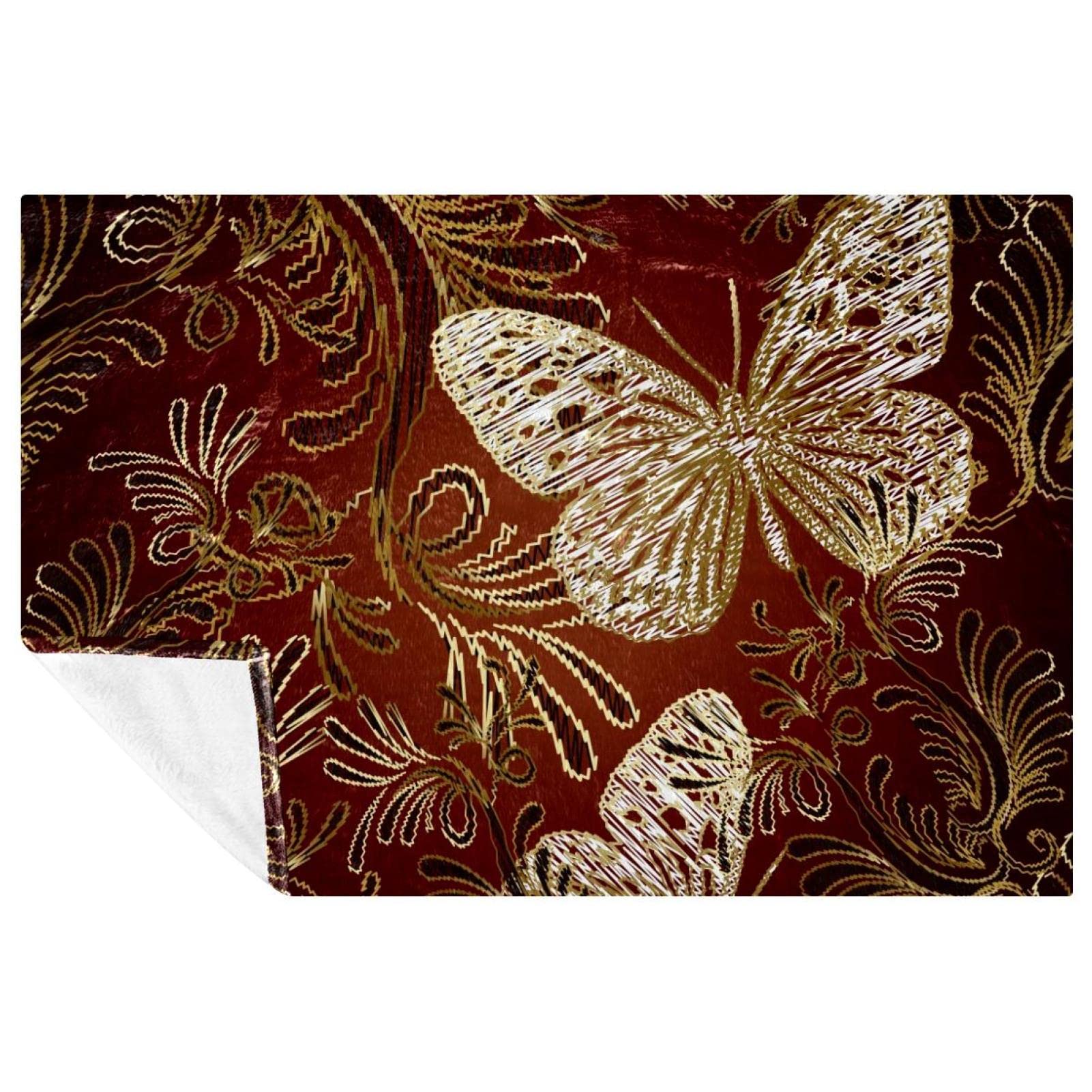 Couverture brodé papillon et floral - Plaid chaud 150x100 cm pour plage