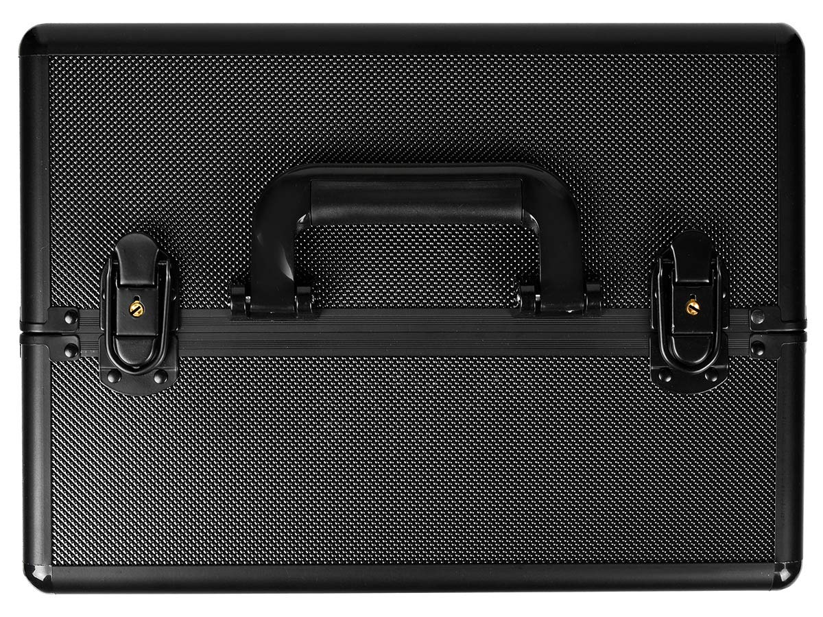 SEVICO Kosmetikkoffer Schminkkoffer Make-up Aufbewahrung Organizer für die Reise für Friseure und Visagisten Nähzubehör abschließbare Box mit Tragegurt Schwarz V10