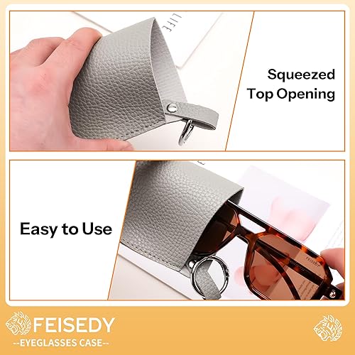 Miniatura 5 de FEISEDY Paquete de 2 fundas portátiles para gafas con gancho de clip, bolsa de cuero suave para gafas, bolsa delgada para gafas de sol B0313