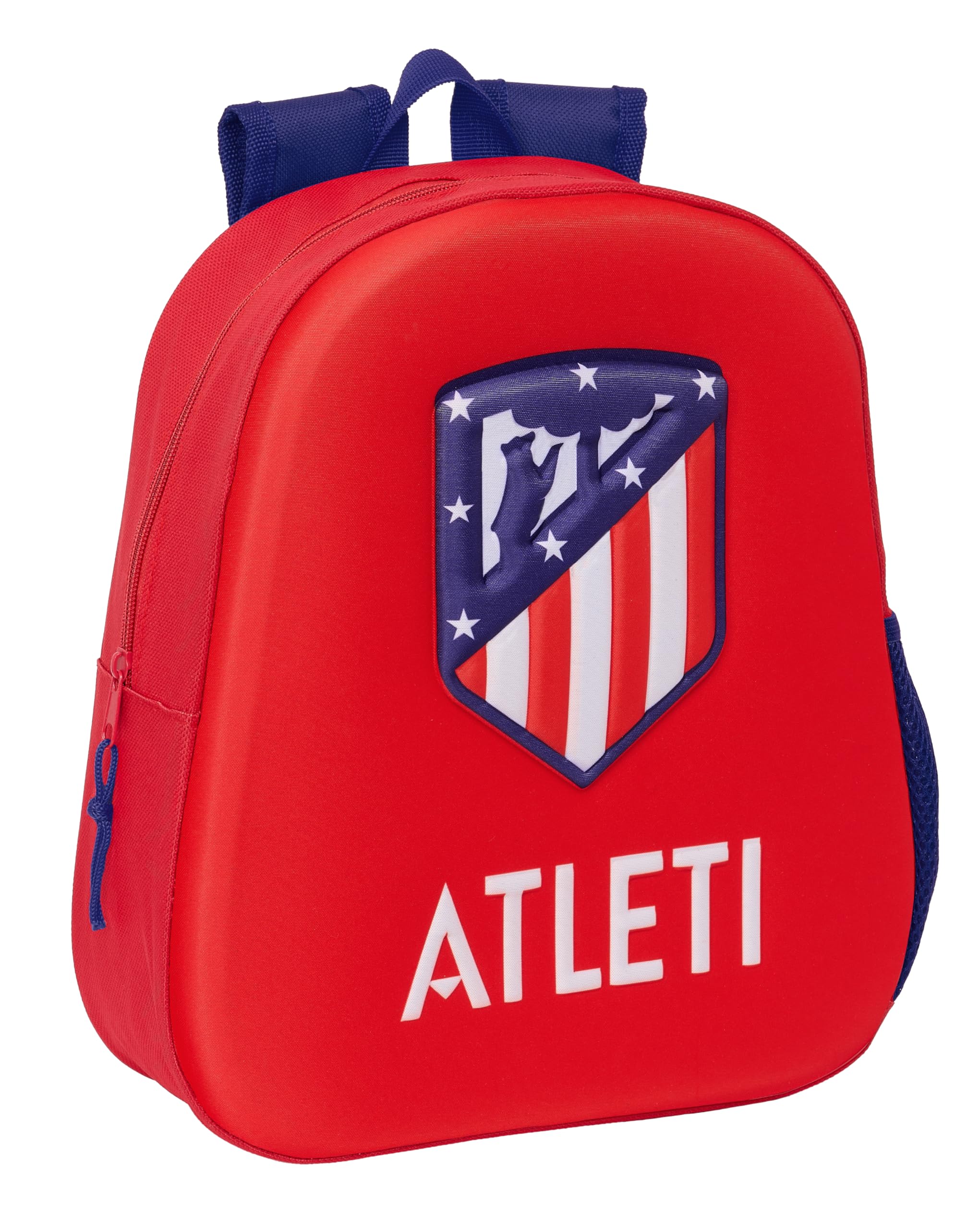 Safta ATLÉTICO DE MADRID - Mochila Escolar, con Diseño 3D, Adaptable a Carro, Ideal para Niños de Diferentes Edades, Cómoda y Versátil, Calidad y Resistencia, 27x10x33 cm, Color Rojo