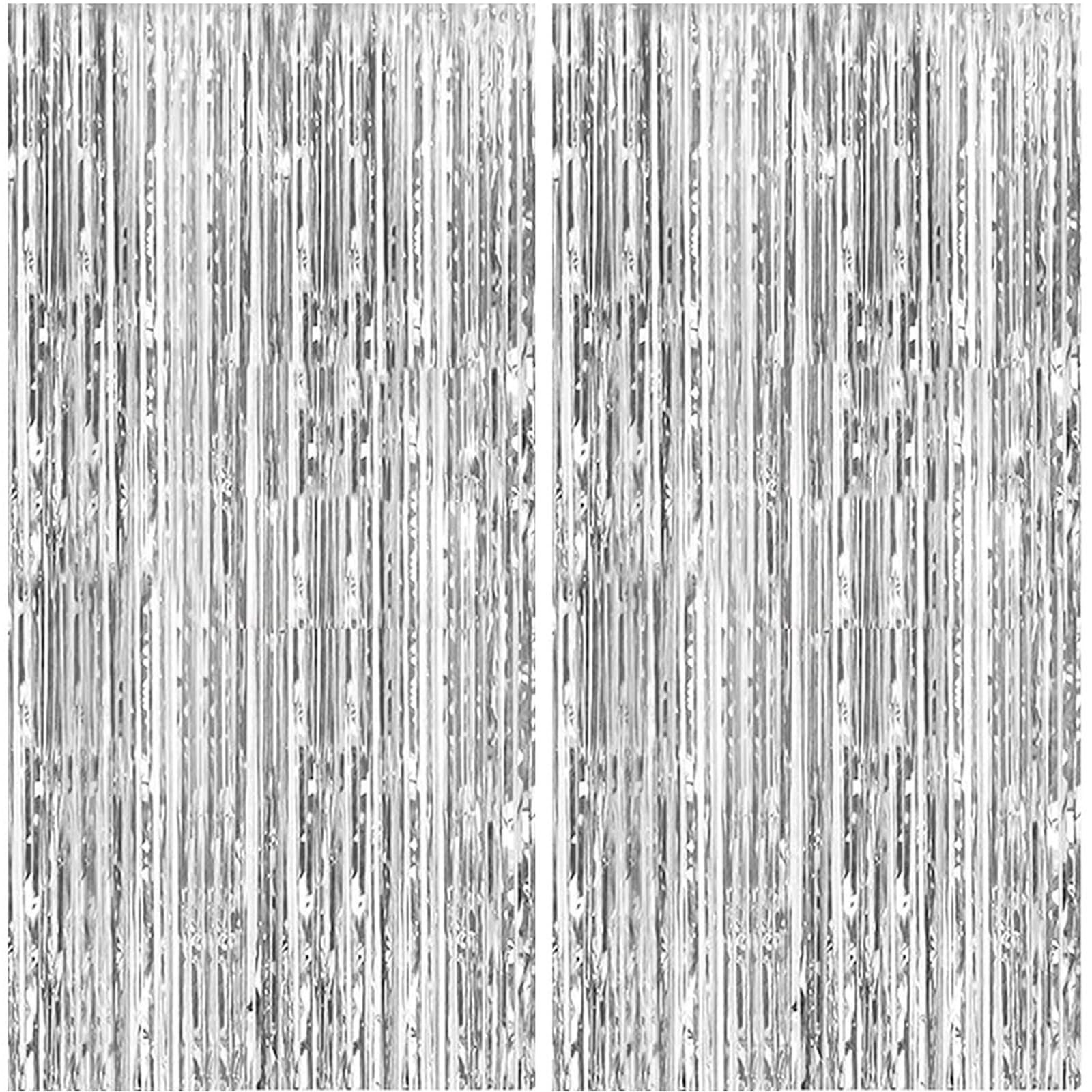 Metallic Fringe Curtain Backdrop, 3.3 x 66 Feet, 2-Pack, Party Photo Booth Decoration (Silver)