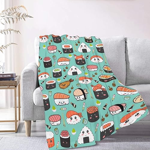 Miniatura 2 de Manta de sushi para regalo, manta de franela ultra suave y acogedora, manta de forro polar ligera y mullida, manta de felpa cálida para sofá, cama,