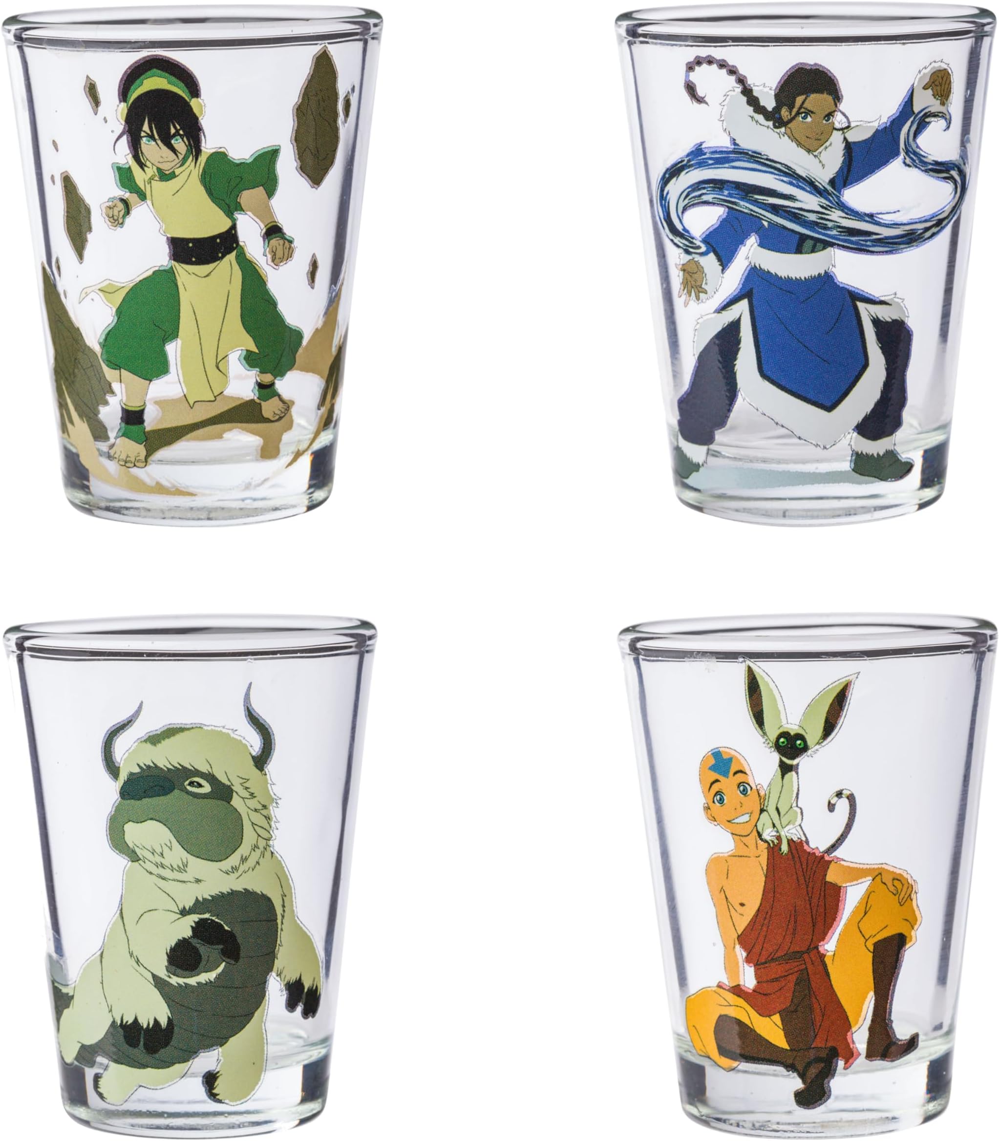 Avatar the Last Airbender Featuring Aang, Katara, Toph, Appa, and Momo 4 Pack Mini Glasses, 1.5 Ounces