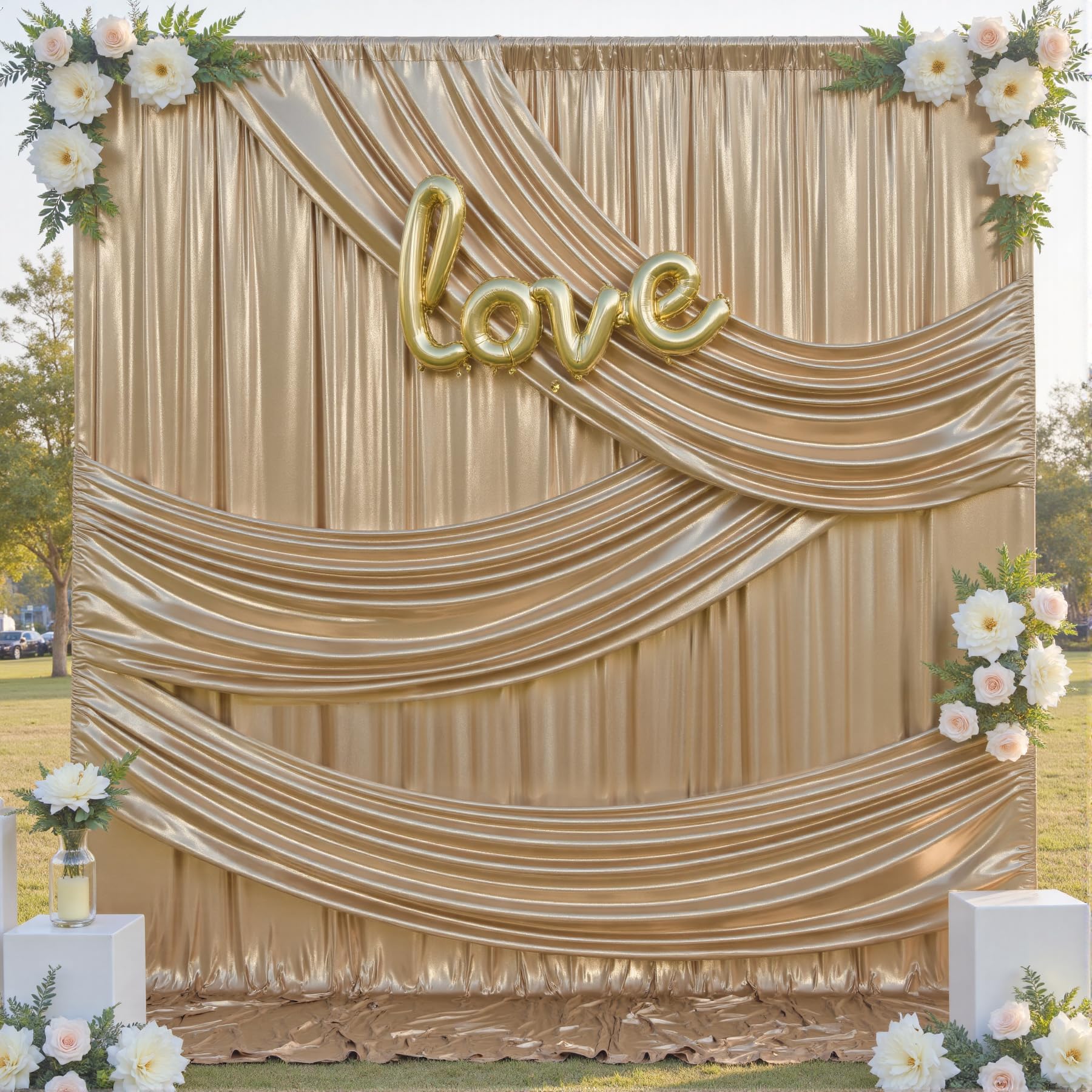 10x12FT Champagne Sequin Backdrop Curtain -2 Panels 5x12FT Wrinkle Free Shimmer Back Drop Cloth, Glitter Backdrop Drapes for Photography, Birthday, Wedding, Graduation Background