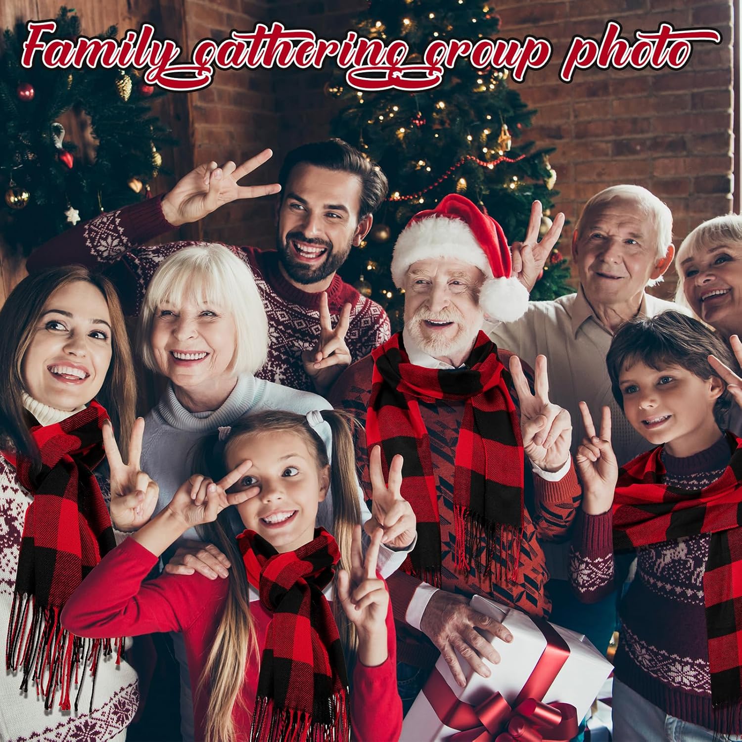 Hercicy 18 Pcs Winter Buffalo Plaid Scarf Bulk Soft Classic Women's and Men's Scarves Warm Tassel Edge Christmas Scarf - Image 5