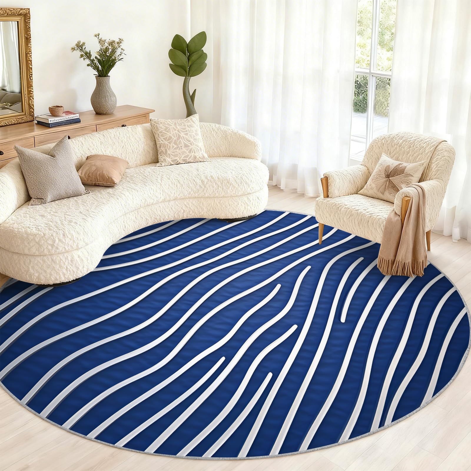 Tapis rond à rayures incurvées de 0,9 m