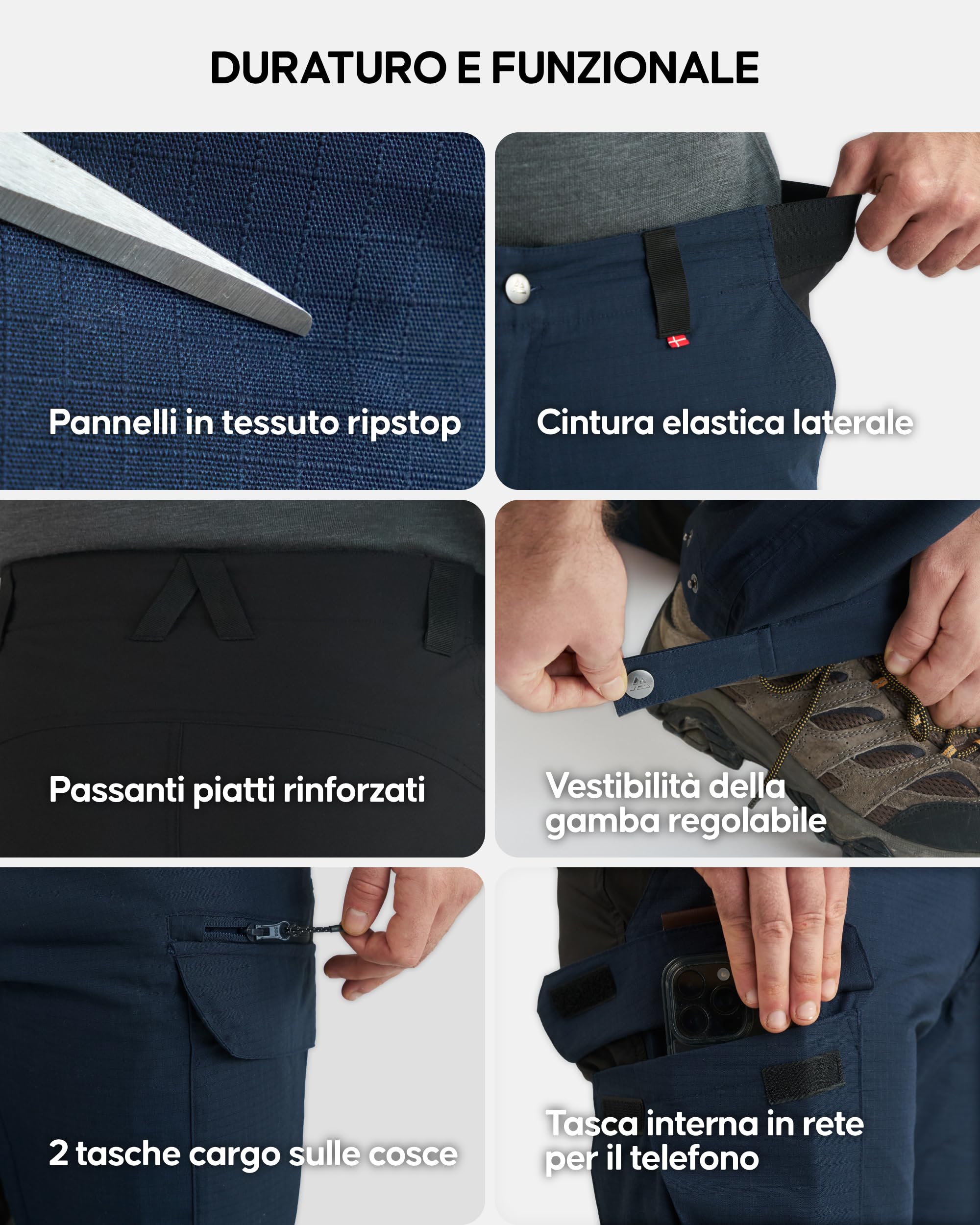 DANISH ENDURANCE Pantaloni Trekking Uomo, Pantaloni da Lavoro Anti- Pioggia per Escursionismo, Impermeabili e Termici, vestibilità Regolare,