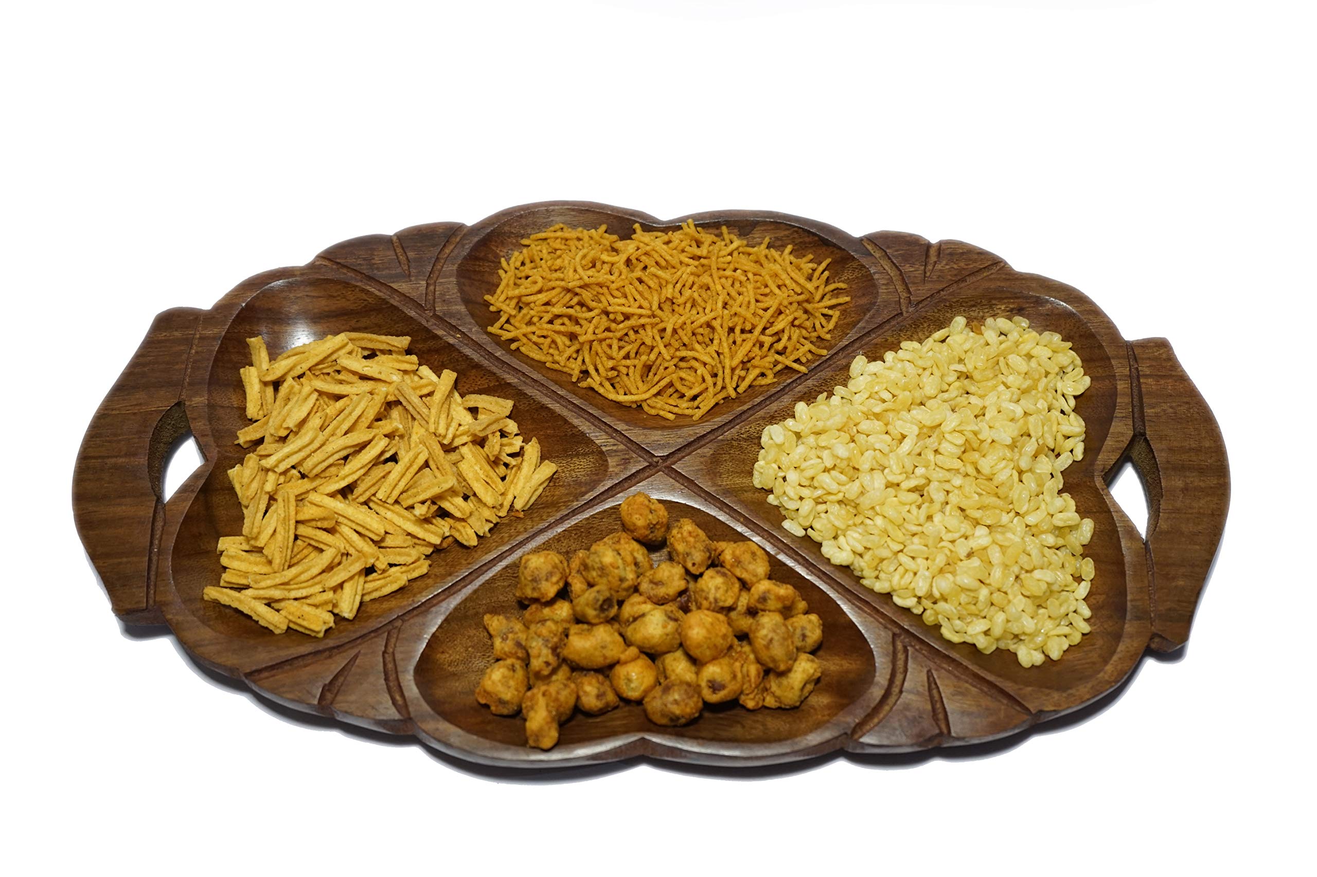 Serving Snacks, Dry Fruits Handcrafted Wooden Tray Cum Platter - 4 Compartments
