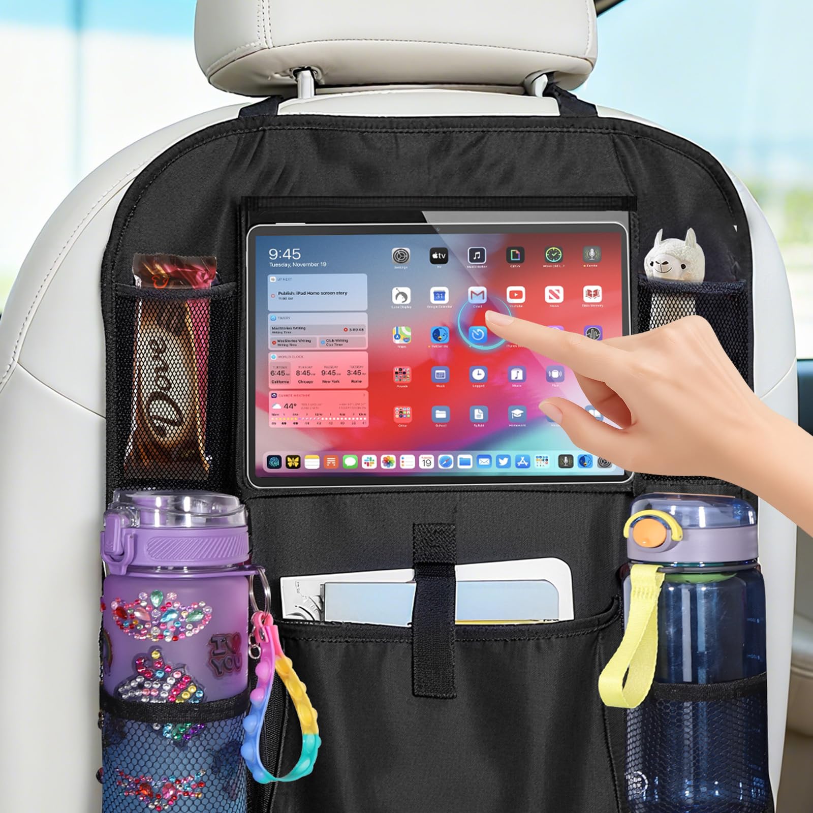 Zocipro 2 Stück Rückenlehnenschutz Auto Kinder, Autositz Organizer mit Tablet-Fach & 5 Taschen, Wasserdichter Auto Organizer