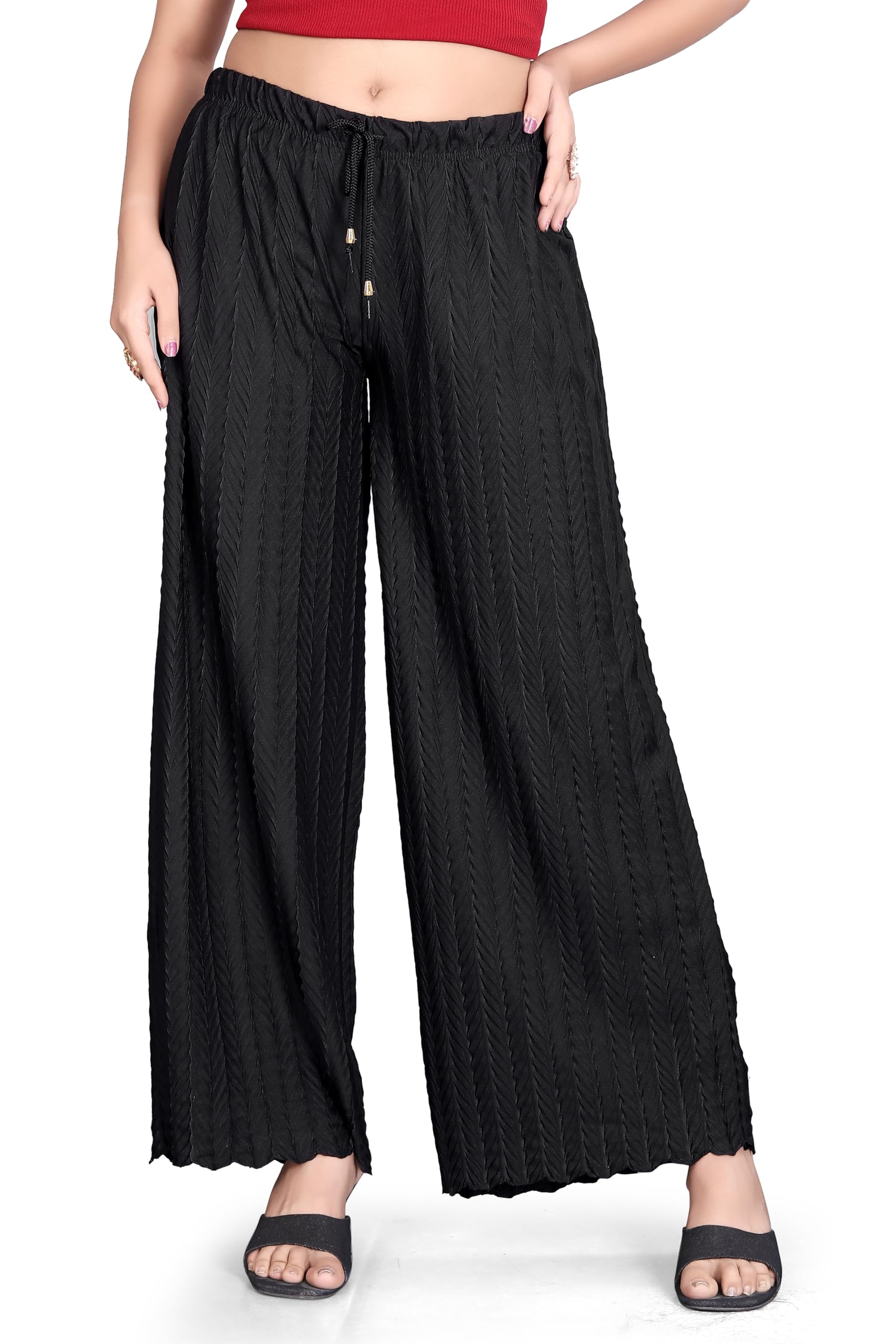 tijarat Khajuri Texture Lycra Palazzo for Women | Free Size 26-36 Waist, 38" Length | Stretchable Bottom-picture-14