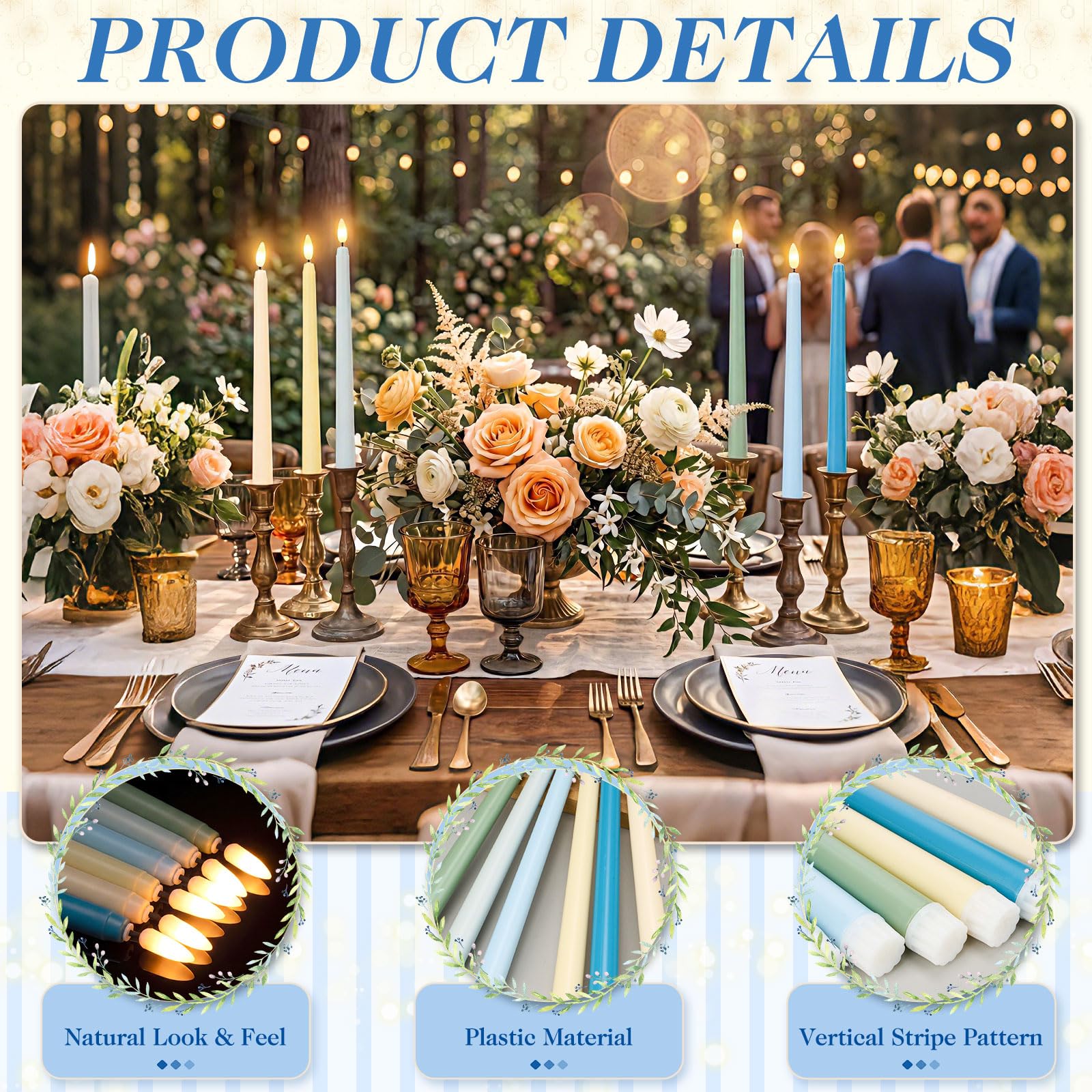 Baquler Velas cónicas LED sin llama de 11 pulgadas, funcionan con pilas, velas cónicas falsas parpadeantes para boda, iglesia, hogar, cena, decoración de Navidad