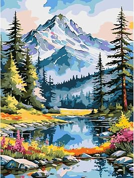 Amazon.com: askkqtx Landscape Paint by Number for Adults - Lakes Tree ...