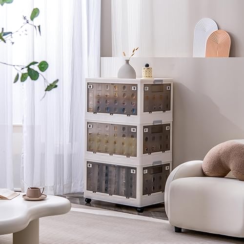 Miniatura 2 de Citylife 47.6 cuartos de galón, 4 paquetes de contenedores de almacenamiento de plástico con tapas, organizador plegable plegable para armario,