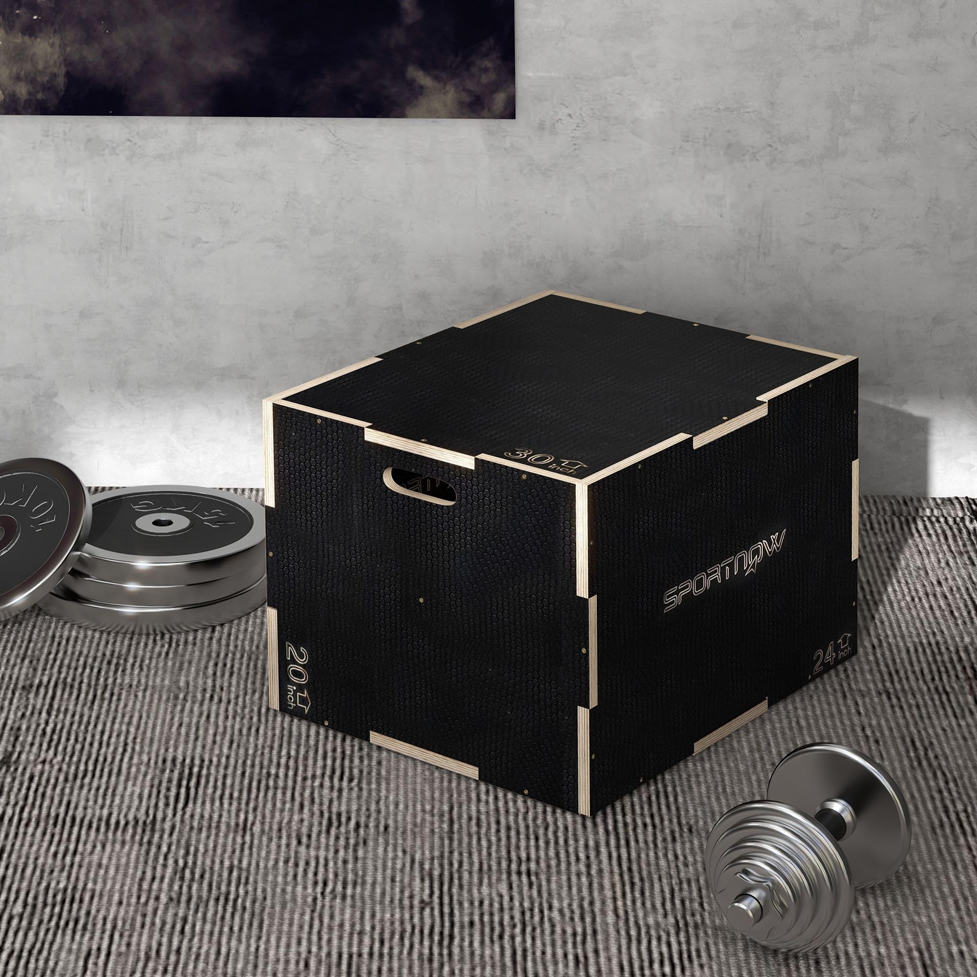 SPORTNOW 3 in 1 Plyo Box Sprungbox aus Holz Schwarz | Plyometric Plattform mit Griff, Plyometrisches Training, Sprungtrainer für Zuhause, Fitnessstudio
