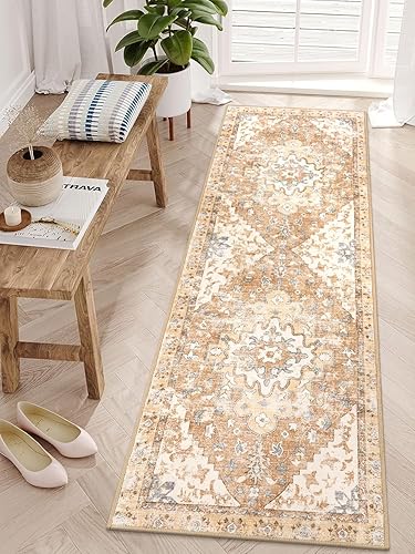 Miniatura 7 de Uphome Alfombra de pasillo de 2 x 6 pies para pasillos, alfombra de entrada antideslizante lavable, suave, bohemio, vintage, alfombra oriental con