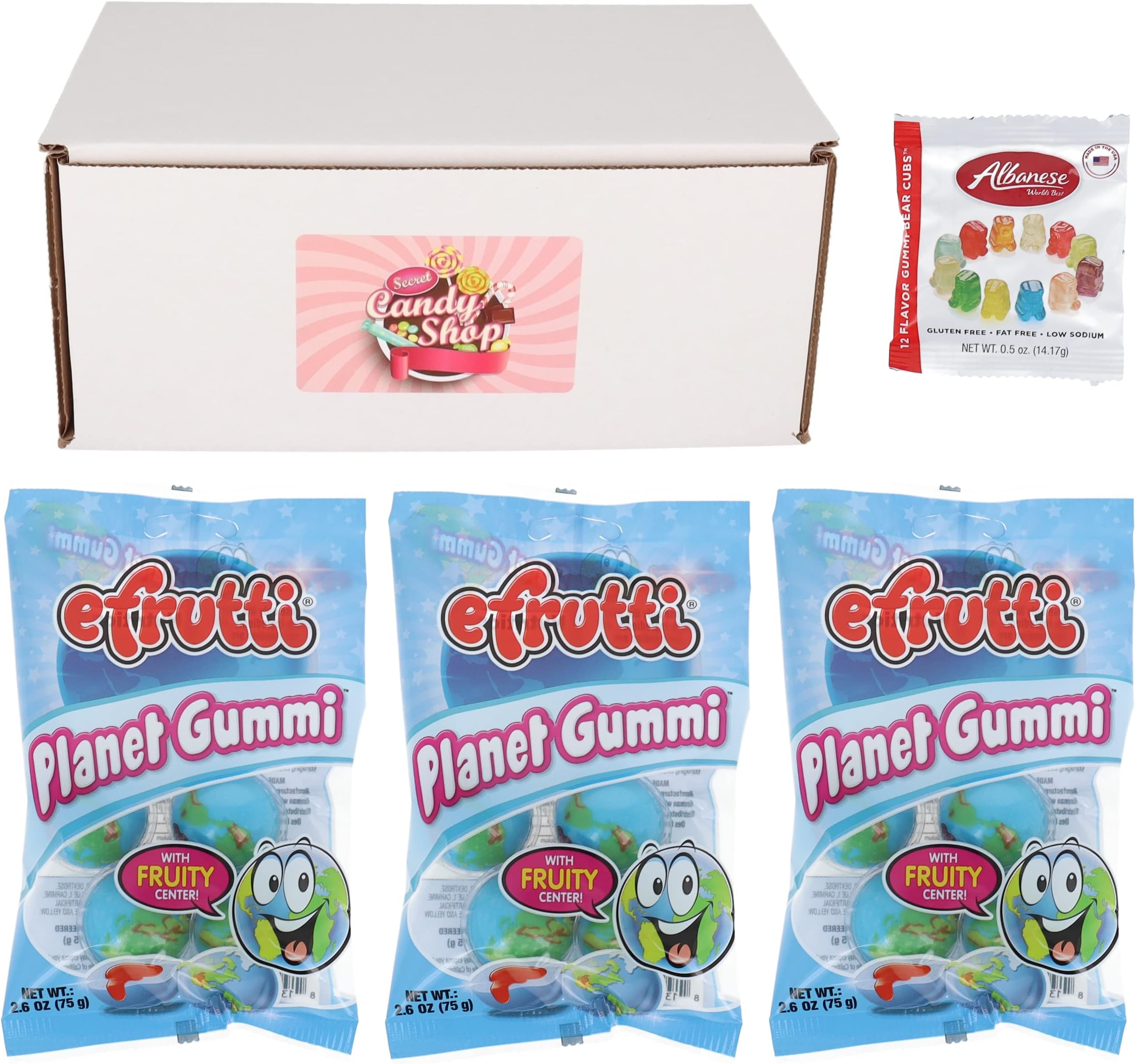SECRET CANDY SHOP Efrutti Planet Gummi Earth Candy Gummy Candies (Pack of 3) + Free Albanese Gummy Cubs