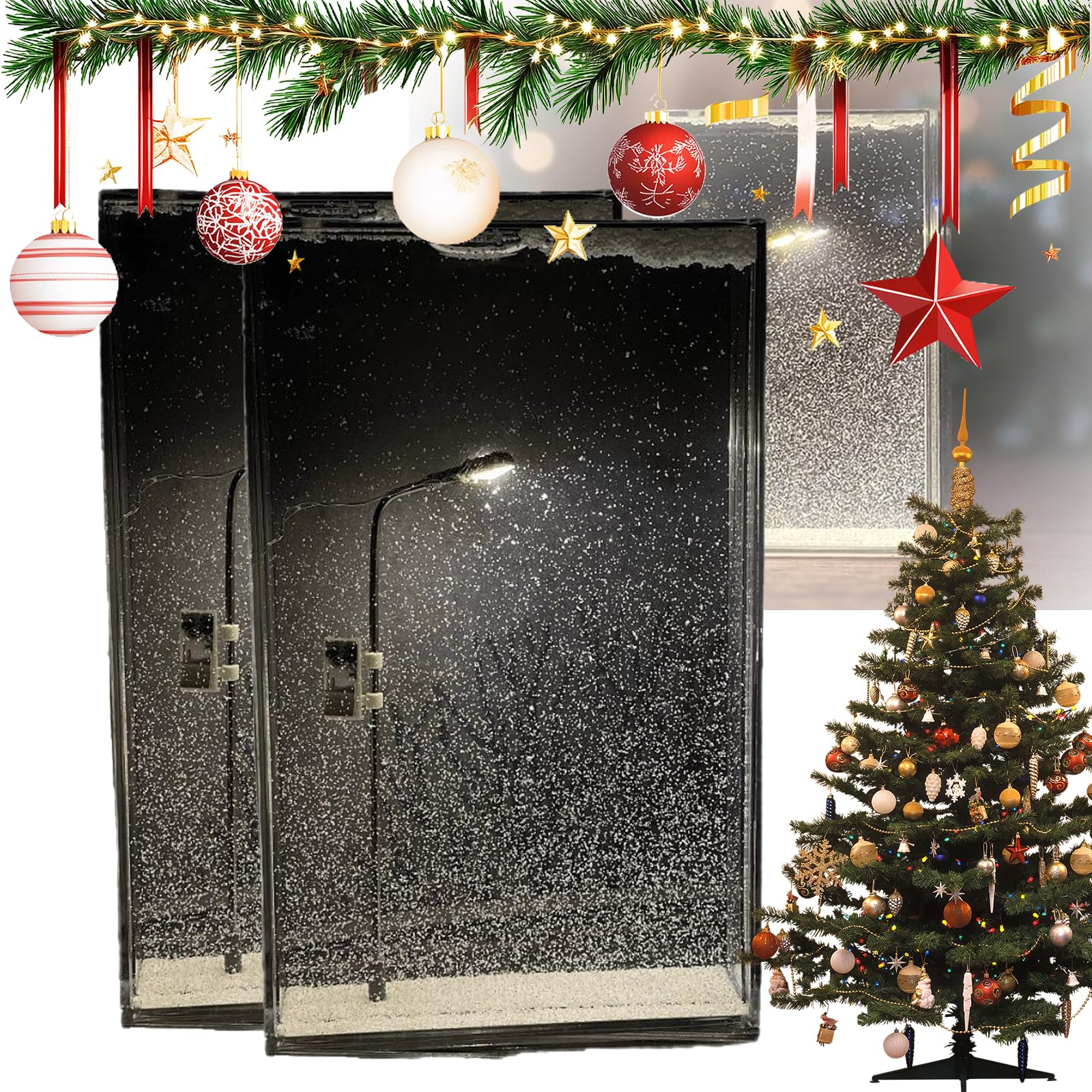 Lámpara navideña iluminada con efecto de noche nevada y piezas DIY, pack de 2 8