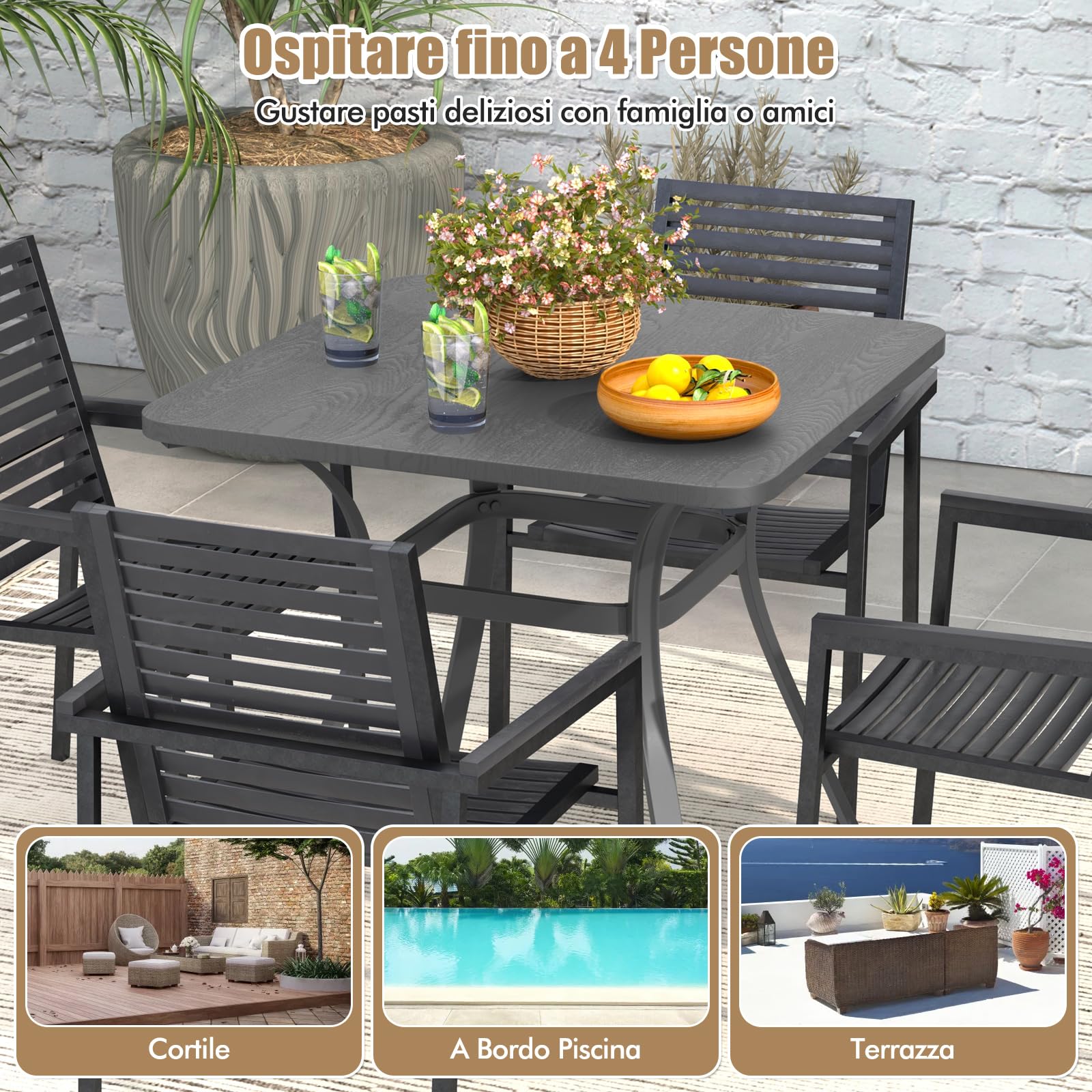 COSTWAY Tavolo da Pranzo da Giardino di 80 cm, Tavolo Quadrato in Metallo con 4 Gambe Curve, Tavolo da Pranzo Pesante a 4 Posti, per Giardino, Terrazza, e Piscina, Portata 65 kg, 80 x 80 x 73 cm