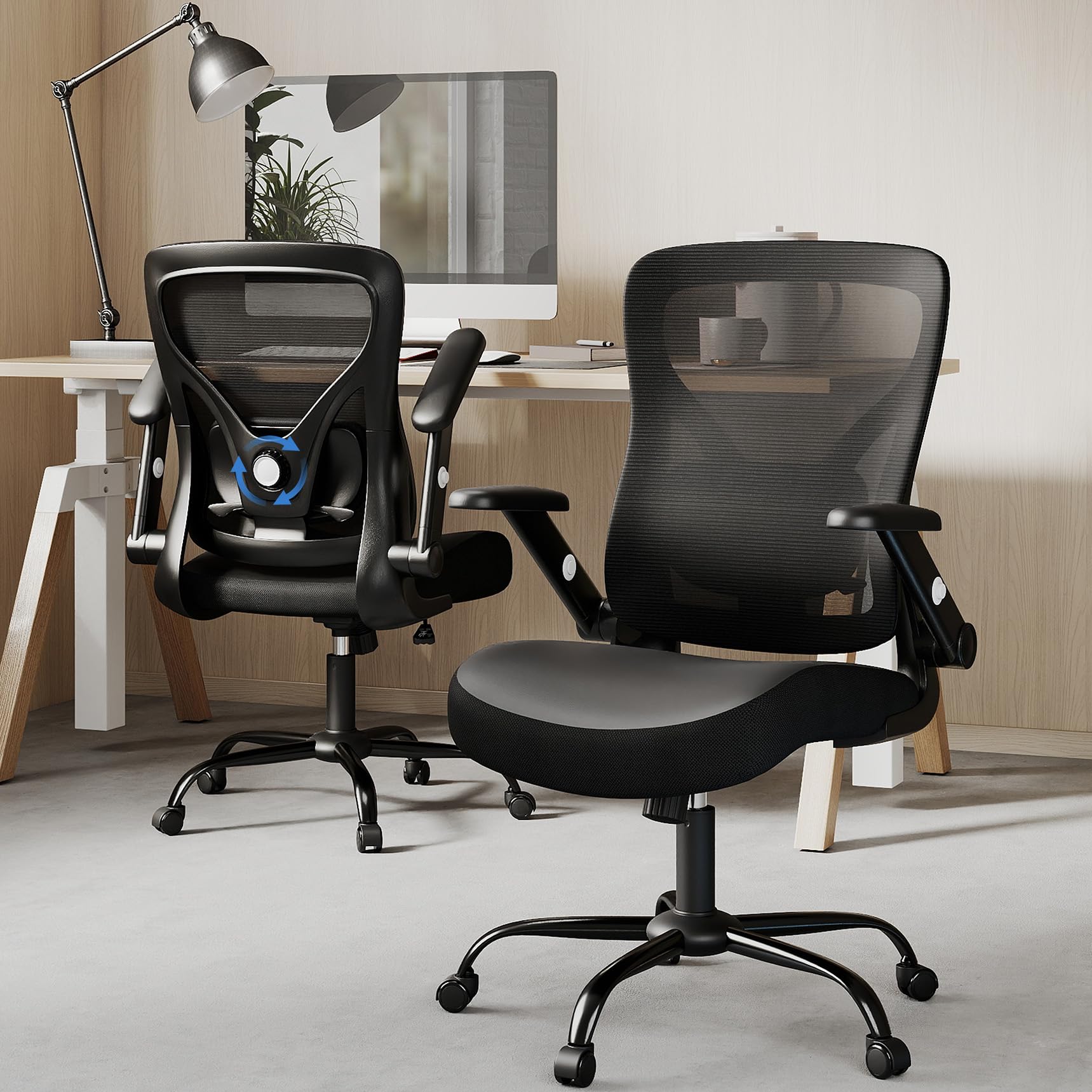 ralex-chair Office Chair Ergonomic with Adjustable Lumbar Support Desk Chair with Mesh Back PU Leather Seat Computer Chair