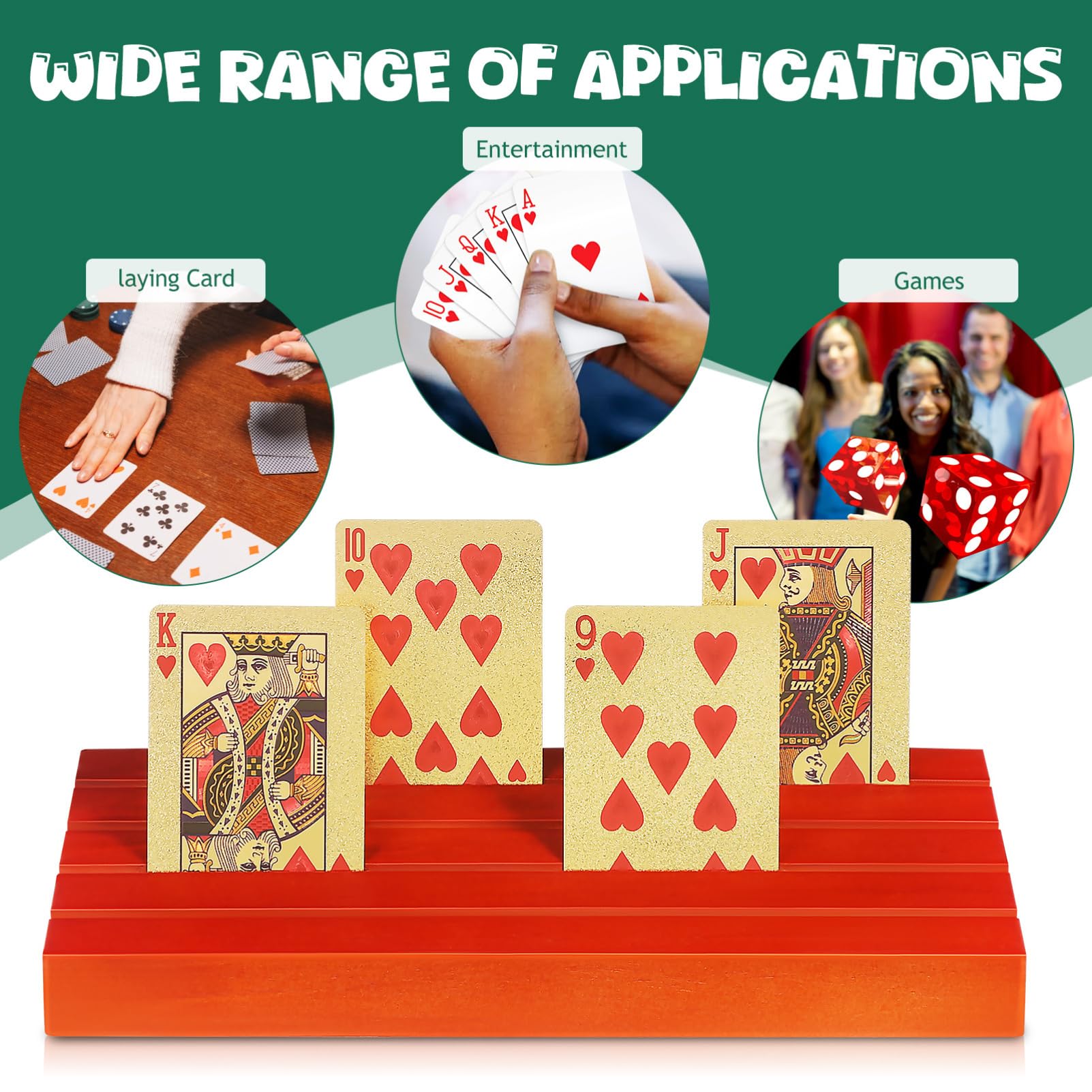 2 Soportes de Madera para Cartas, Bandeja para Naipes de Mesa, Acceso Fácil y Visualización Clara para Partidas de Póker y Juegos de Cartas