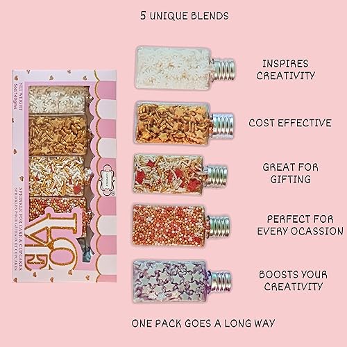 Miniatura 9 de Confect Gránulos navideños  Gránulos navideños para hornear y pasteles decorativos  Dorado, rojo y plateado Paquete de 5 chispas de corazón, copos