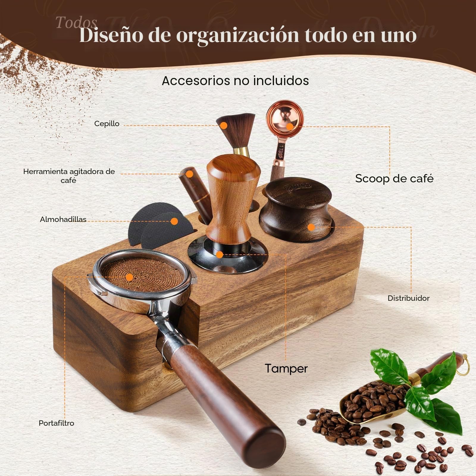 Estación de prensado para Espresso, estación de prensado Multifuncional, estación de prensado Antideslizante Apta para almacenar prensadores de 51-58 mm